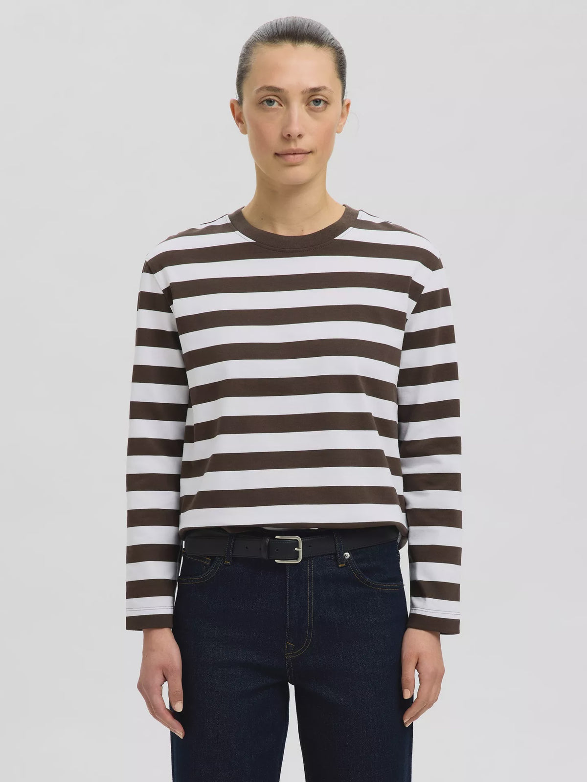 SELECTED Essential LS Striped Tee in Delicioso