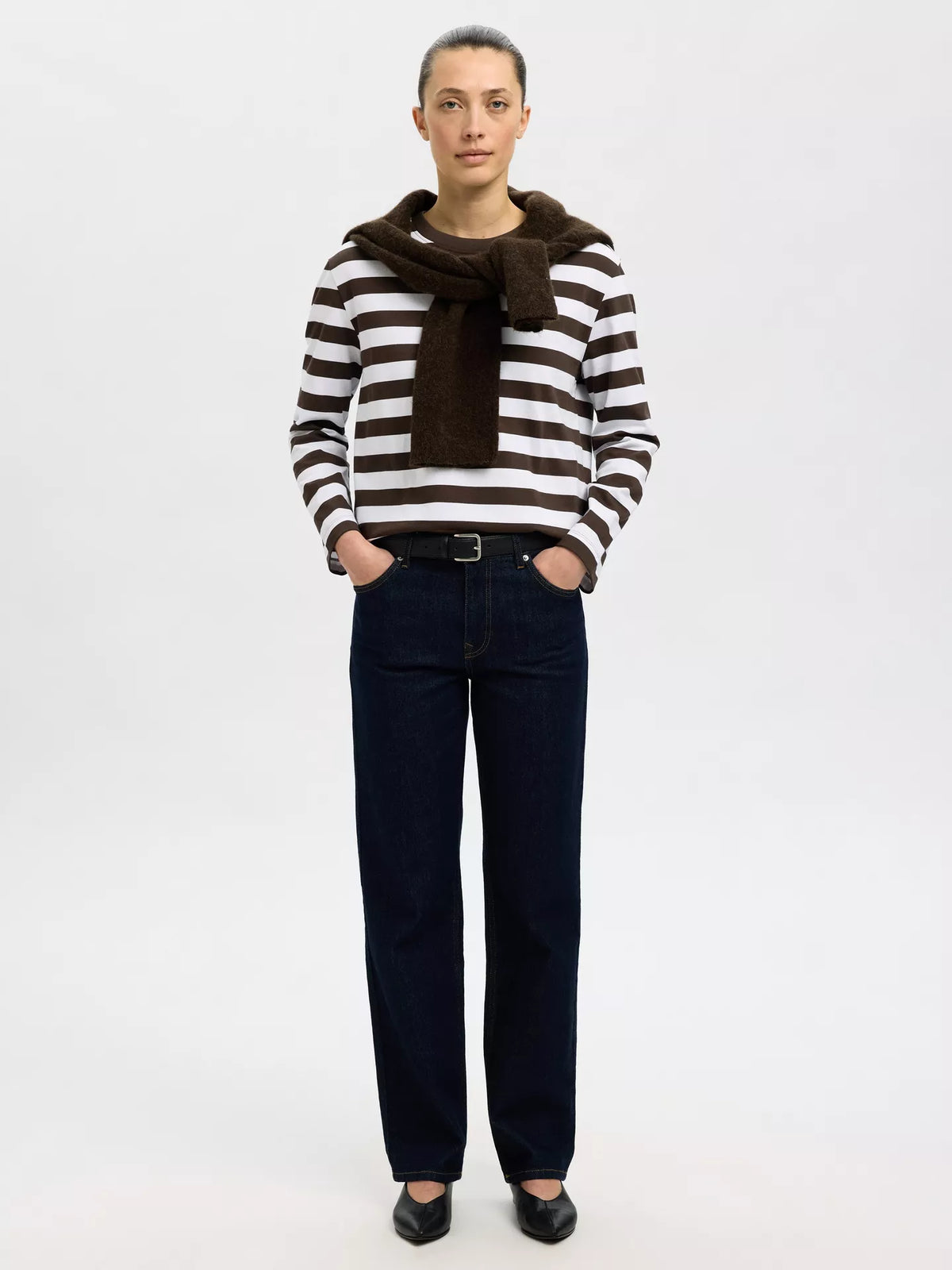 SELECTED Essential LS Striped Tee in Delicioso