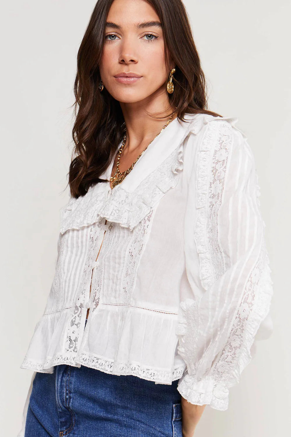 RIXO Maribelle Top in Ivory