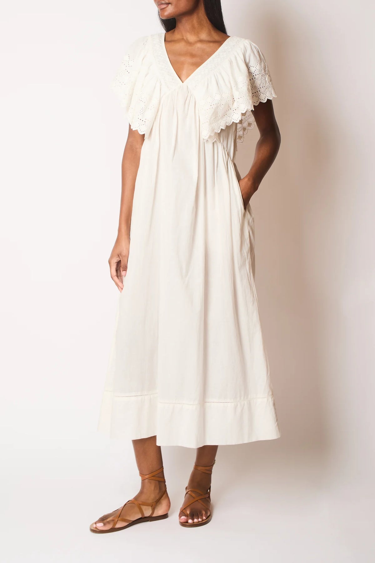 FAUNE Camelia Cotton Voile Dress in Vintage White