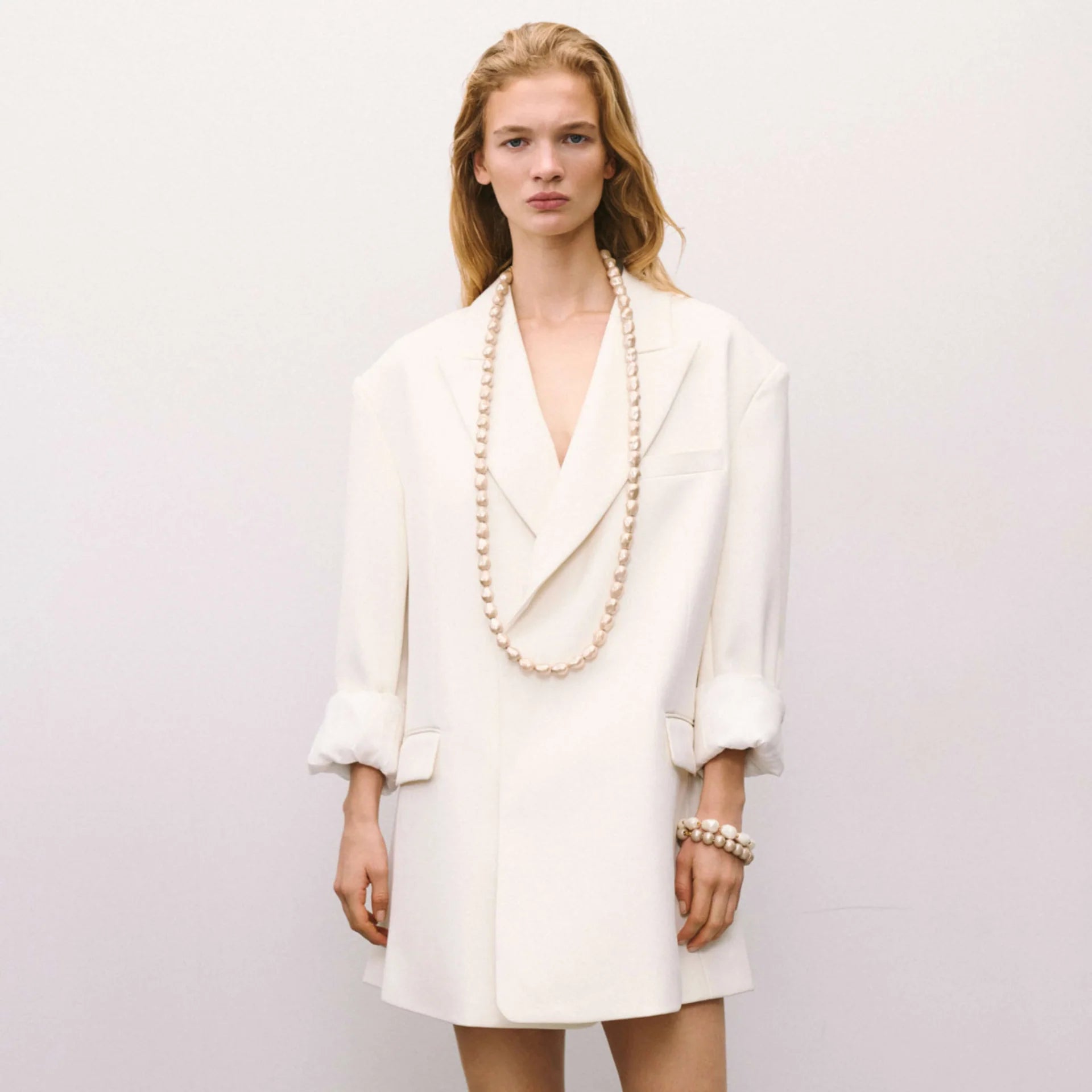 Vanessa Baroni Long Organic Pearl Necklace in Champagne