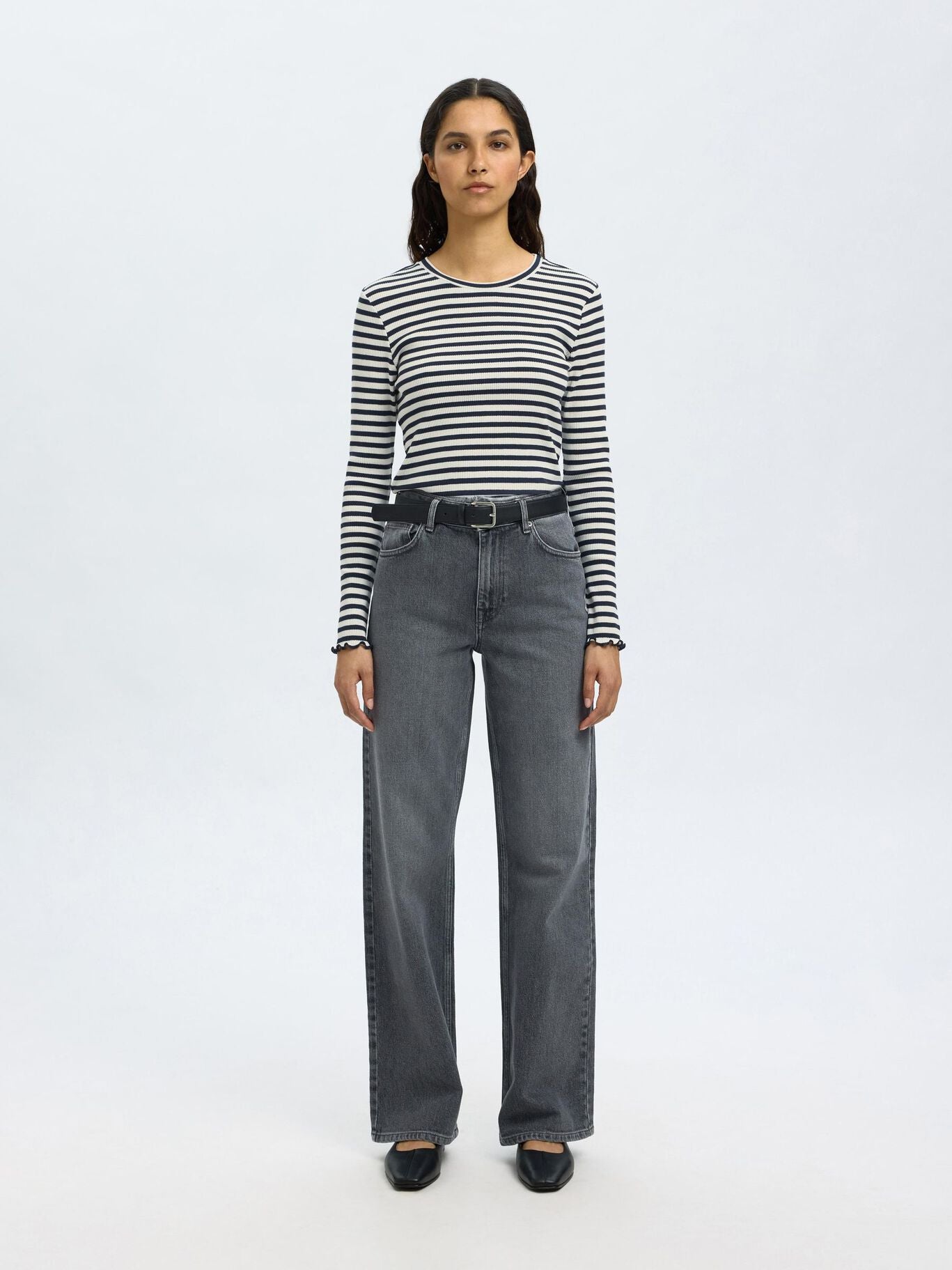 SELECTED Anna LS Stripe Crew in Dark Sapphire