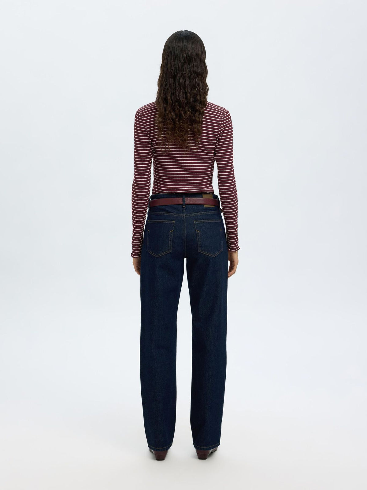 SELECTED Anna LS Stripe Crew in Fig