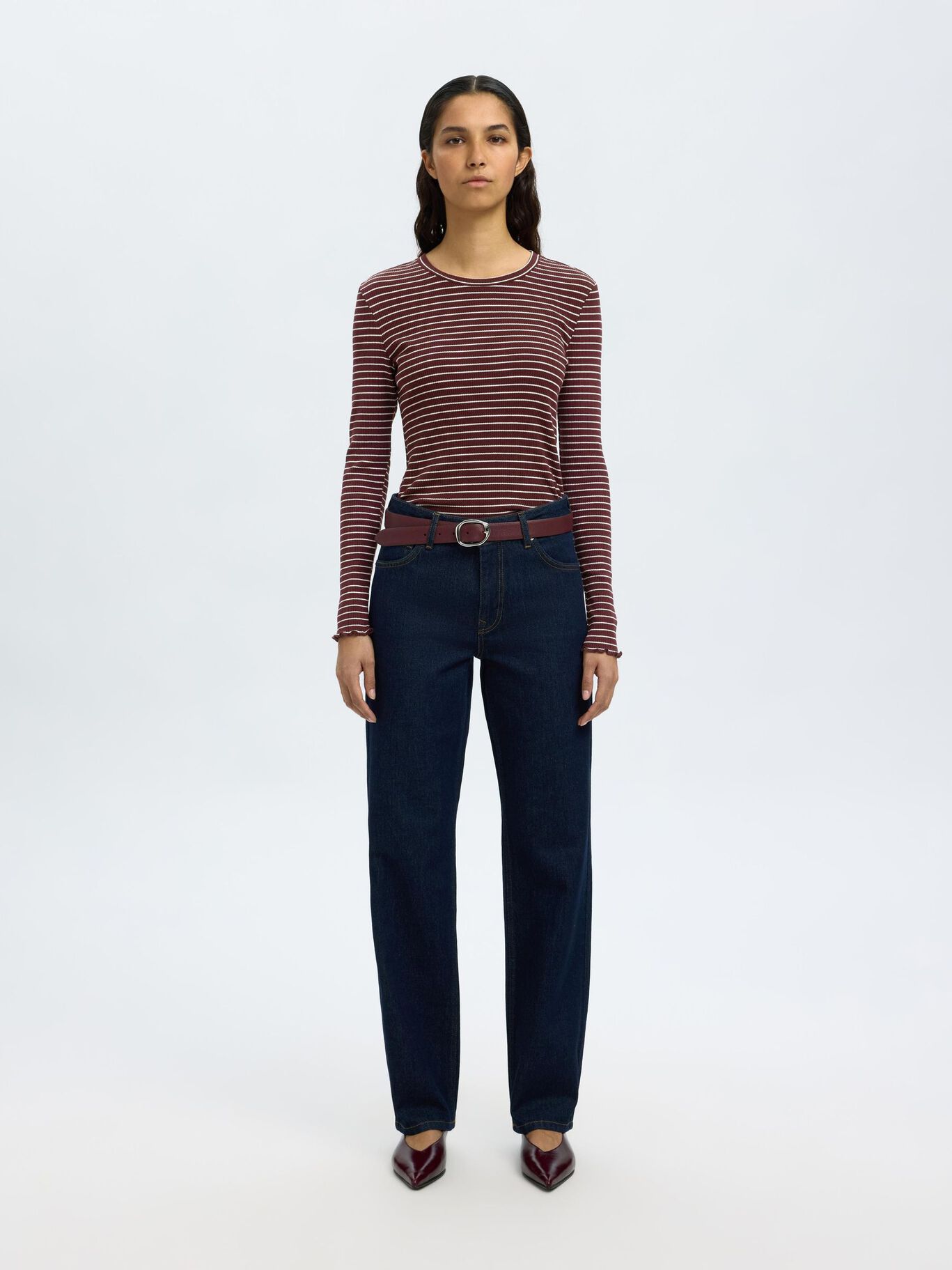 SELECTED Anna LS Stripe Crew in Fig