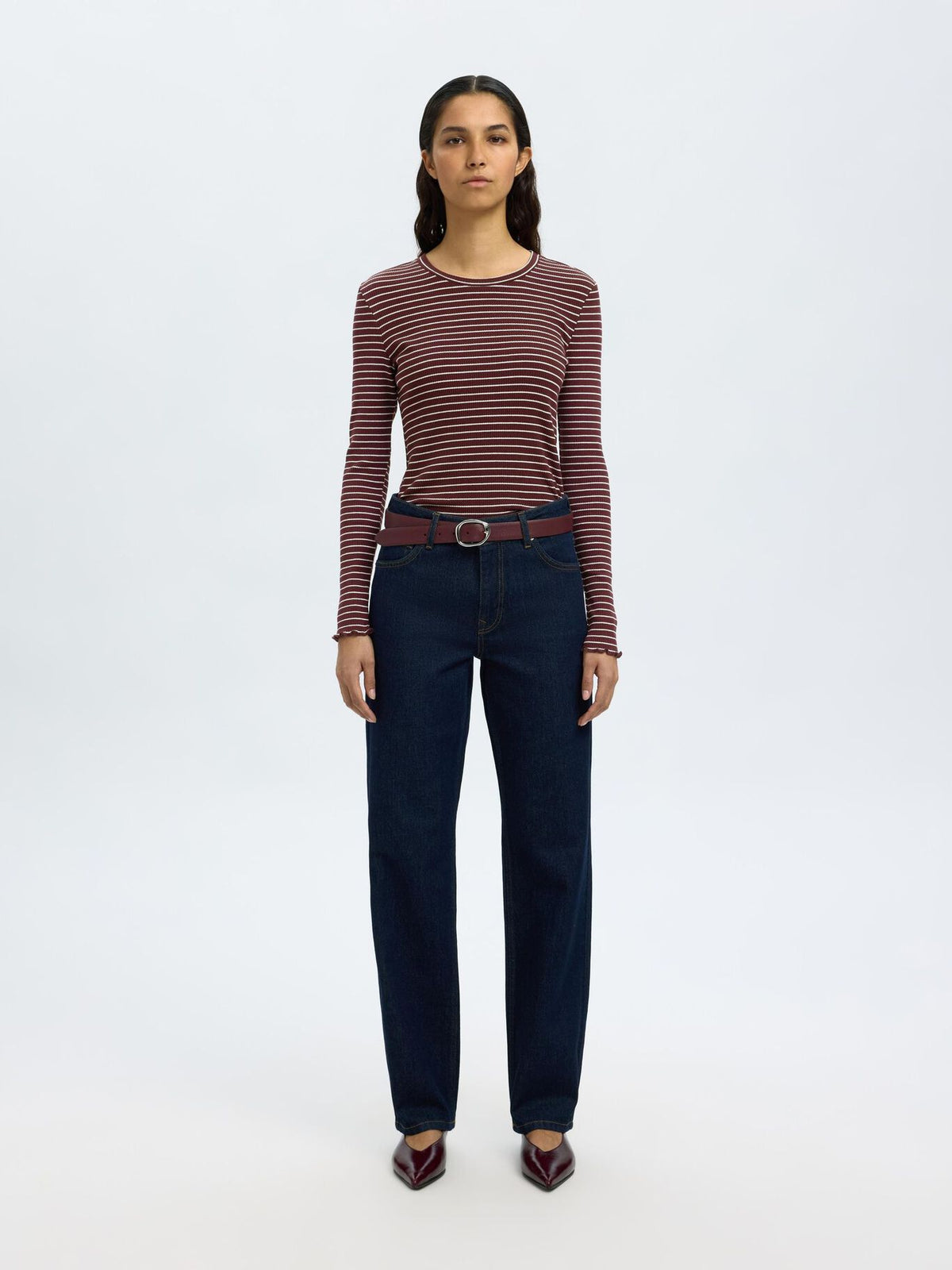 SELECTED Anna LS Stripe Crew in Fig