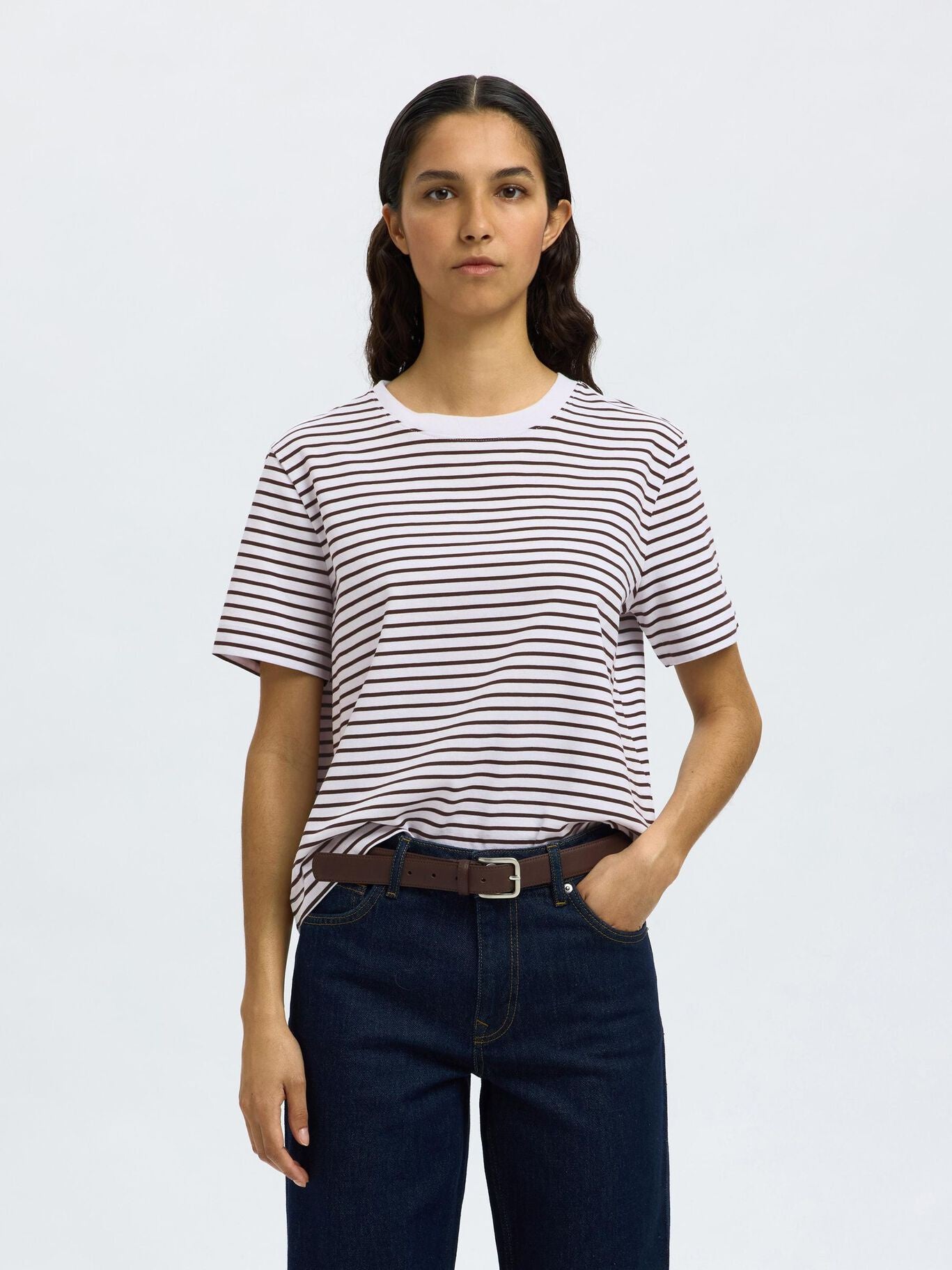 SELECTED Essential Striped Boxy Tee in Delicioso