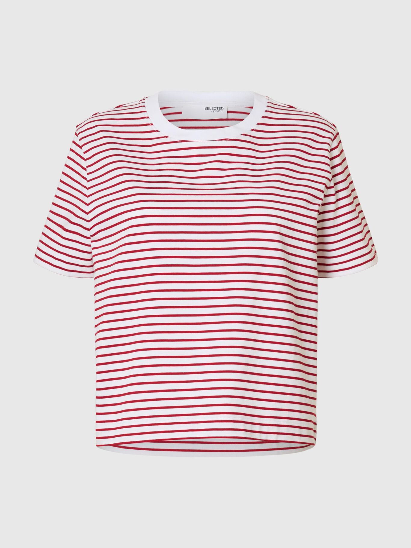 SELECTED Essential Striped Boxy Tee in Equestrian Red