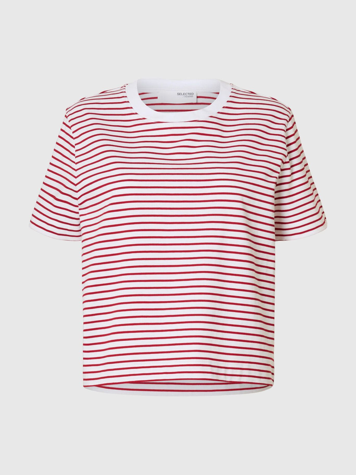 SELECTED Essential Striped Boxy Tee in Equestrian Red