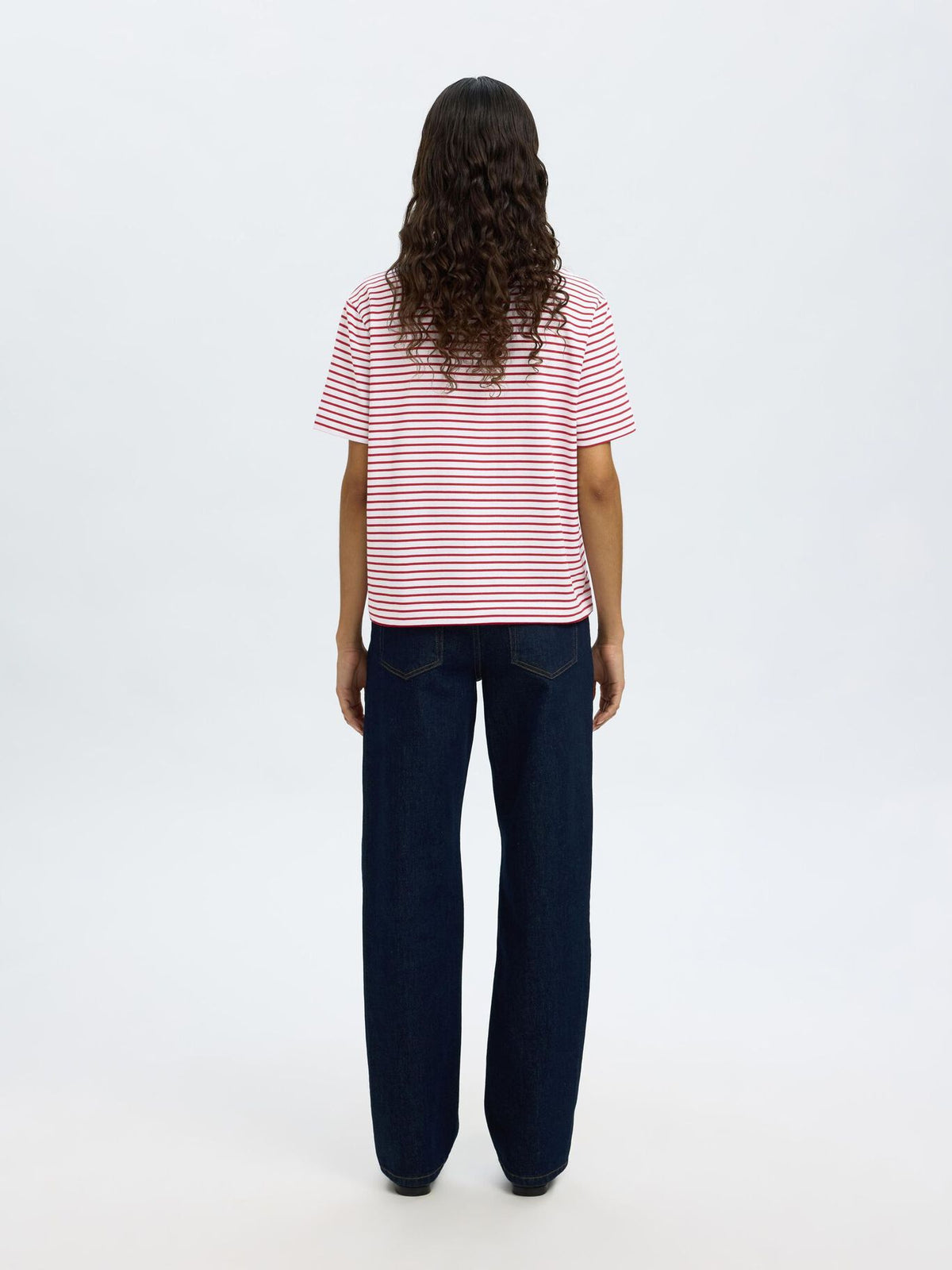 SELECTED Essential Striped Boxy Tee in Equestrian Red