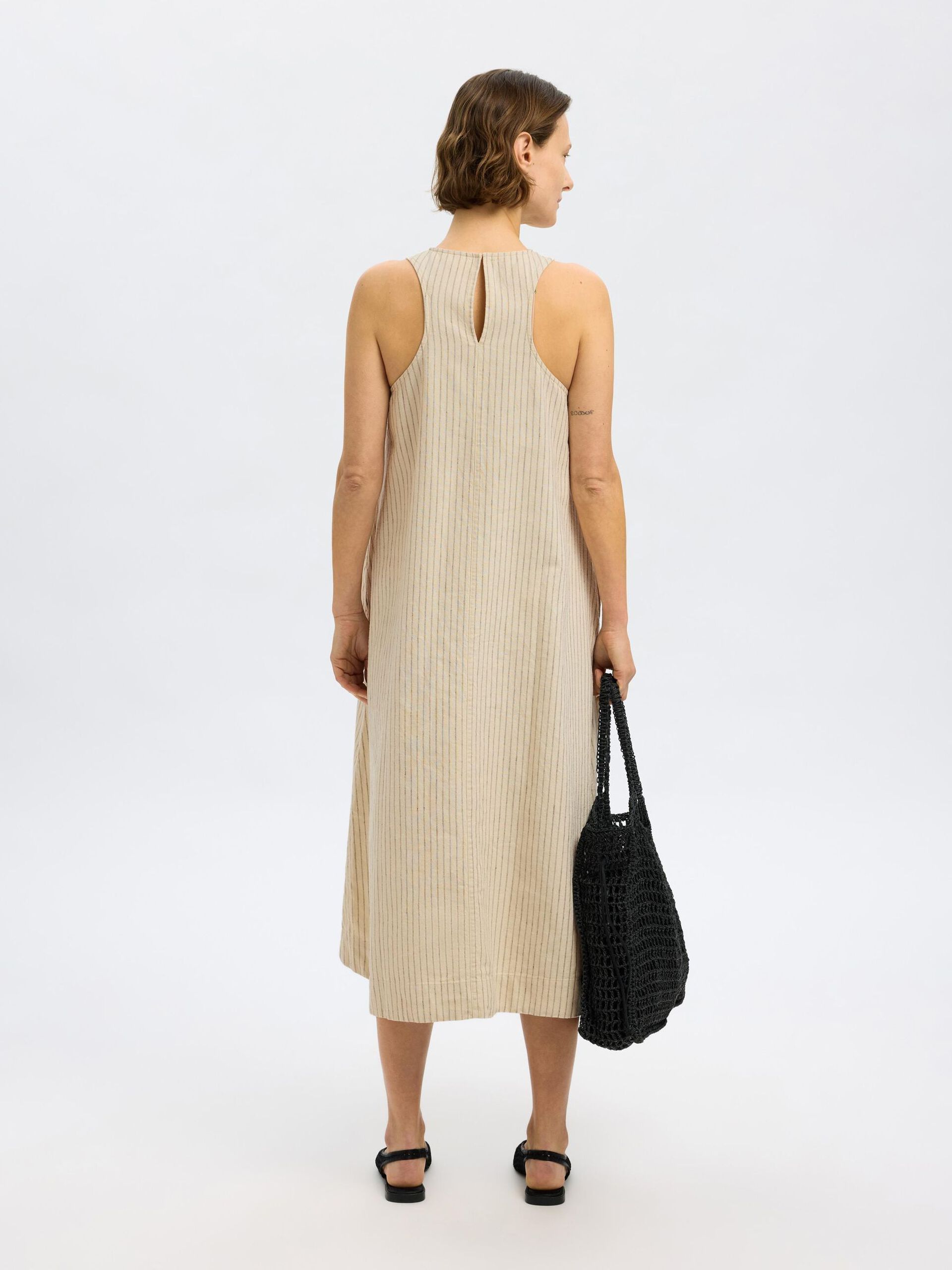 SELECTED Johanne SL Striped Midi Dress in Birch