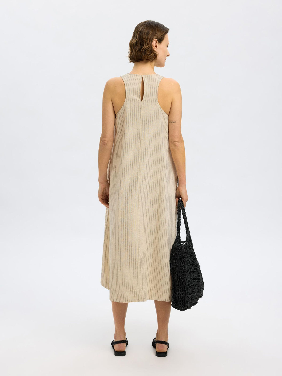 SELECTED Johanne SL Striped Midi Dress in Birch