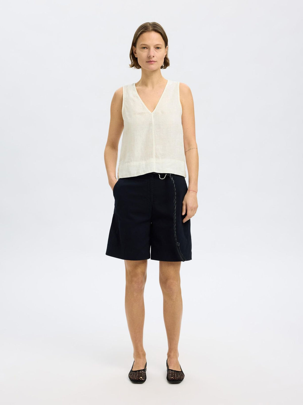 SELECTED Linna Reversible Linen Top in White