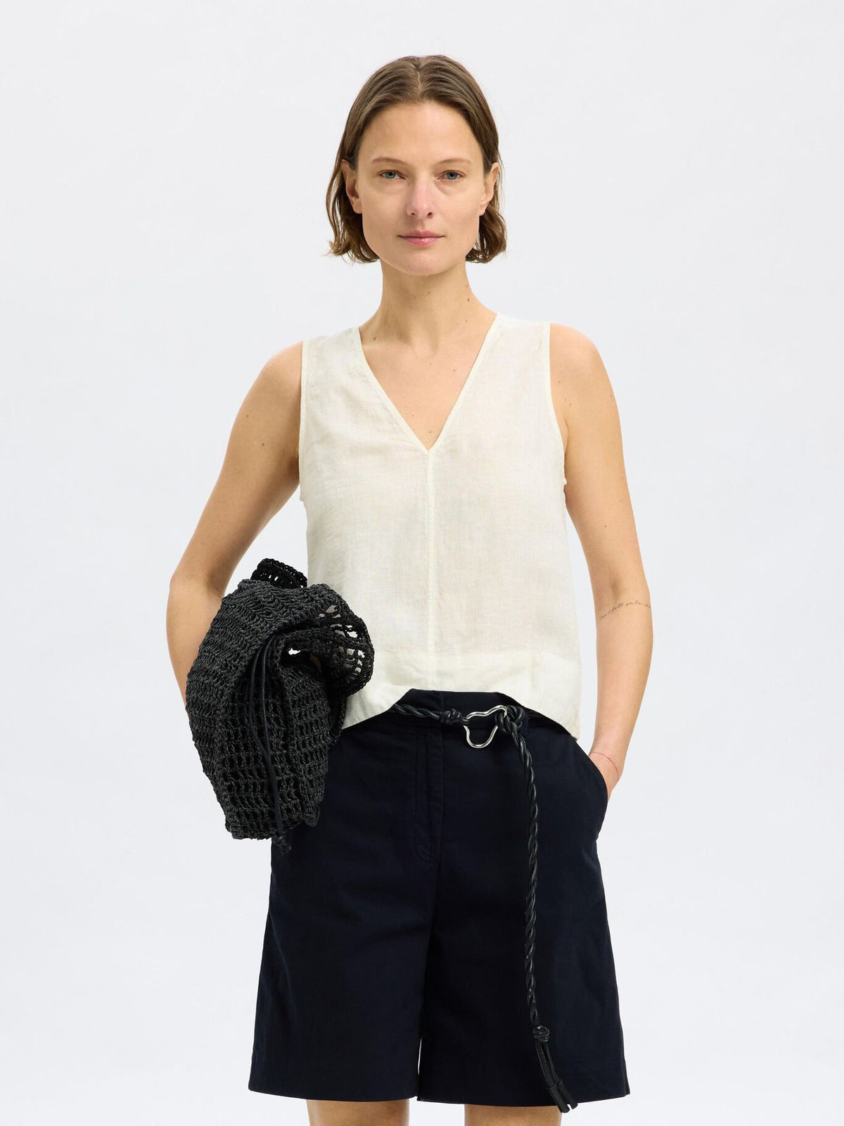 SELECTED Linna Reversible Linen Top in White