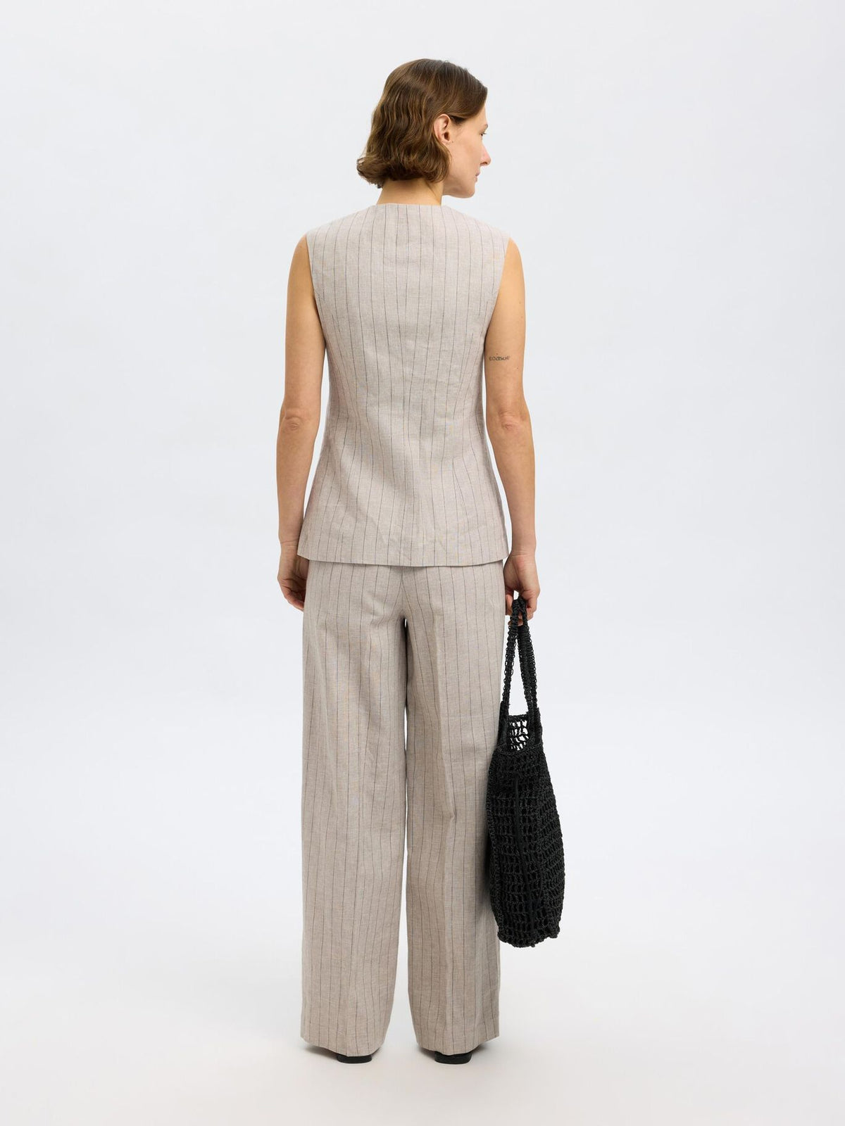 SELECTED Vilka Sun Extra Wide Pant in Oatmeal Pinstripe