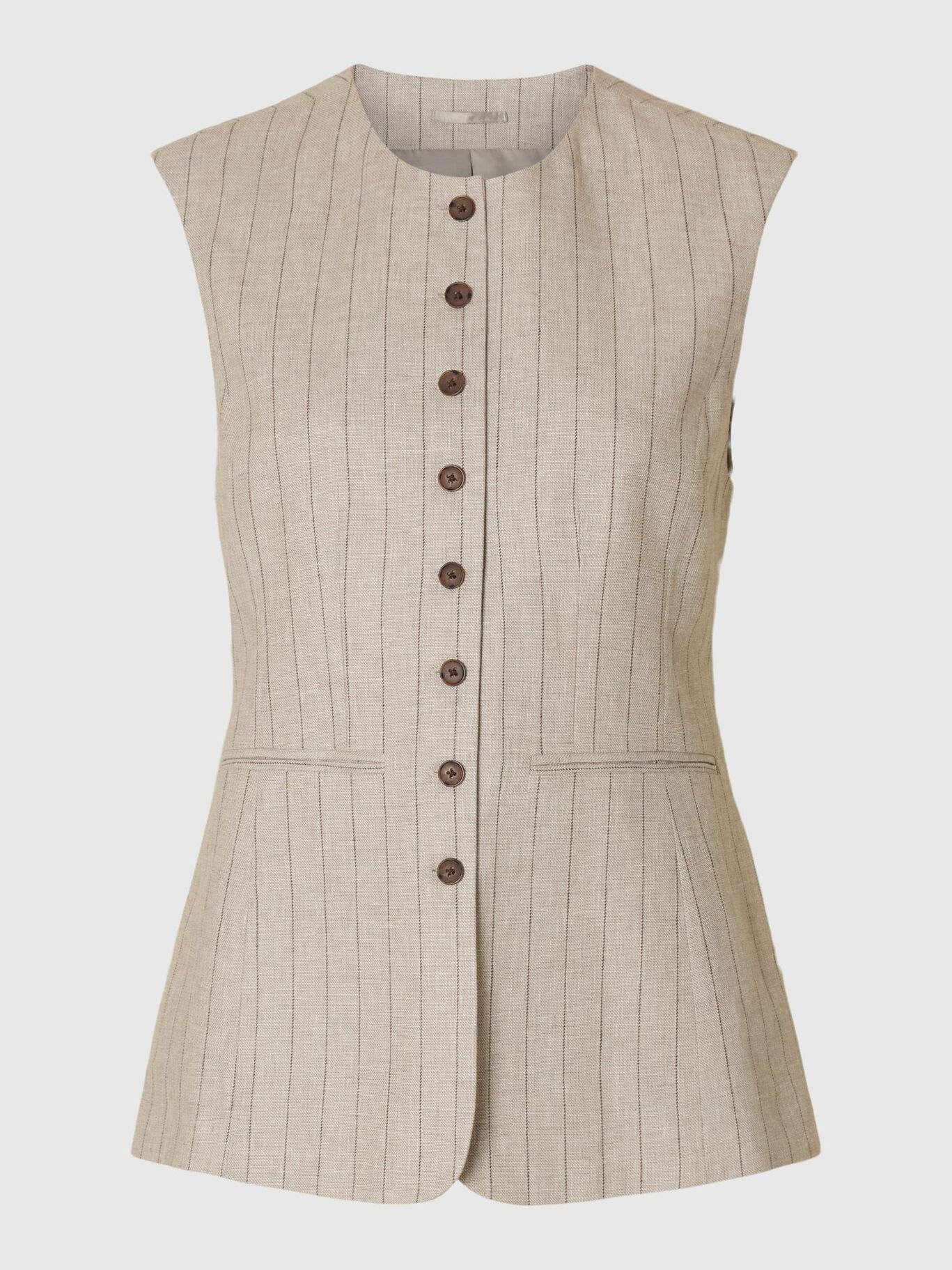 SELECTED Vilka Sun Long Vest in Oatmeal Pinstripe