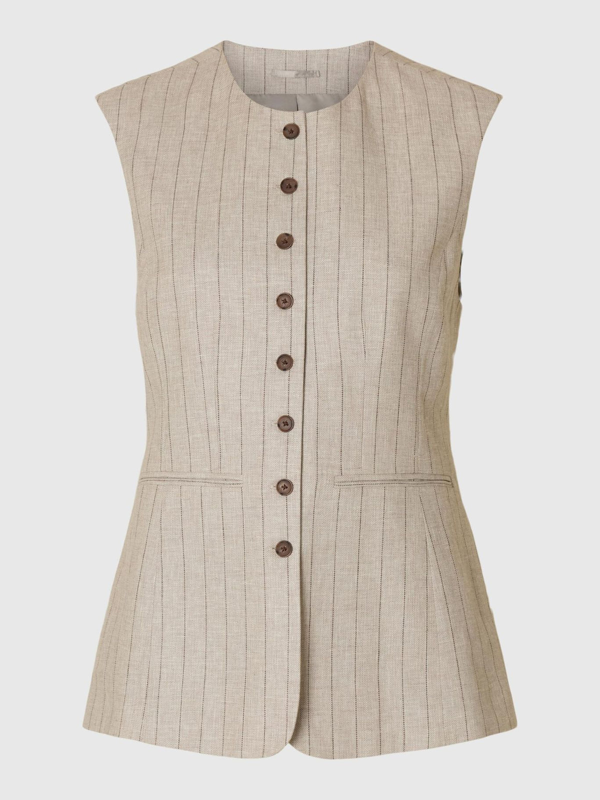 SELECTED Vilka Sun Long Vest in Oatmeal Pinstripe