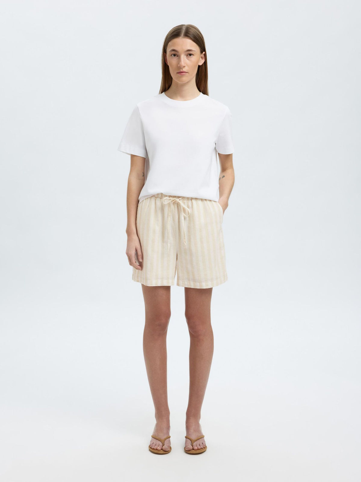 SELECTED Luisa Striped Shorts in Sandshell