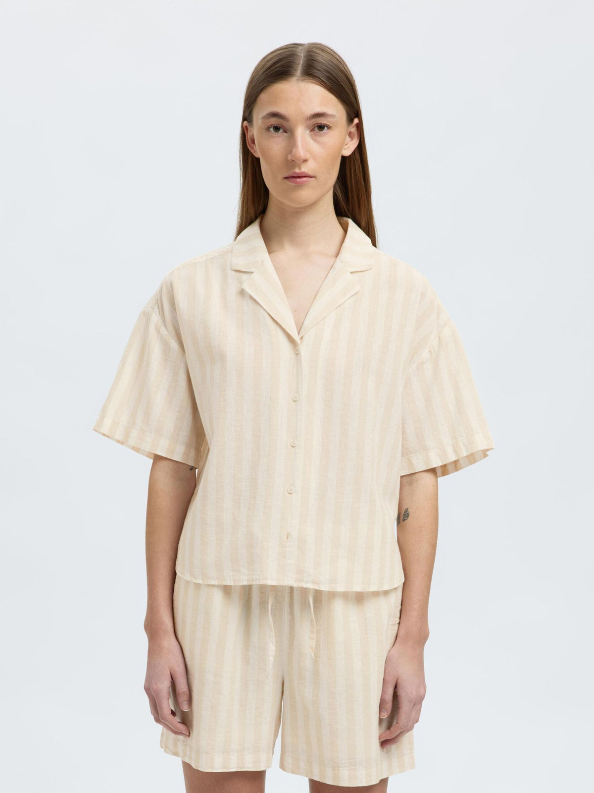 SELECTED Luisa Striped Shirt in Sandshell
