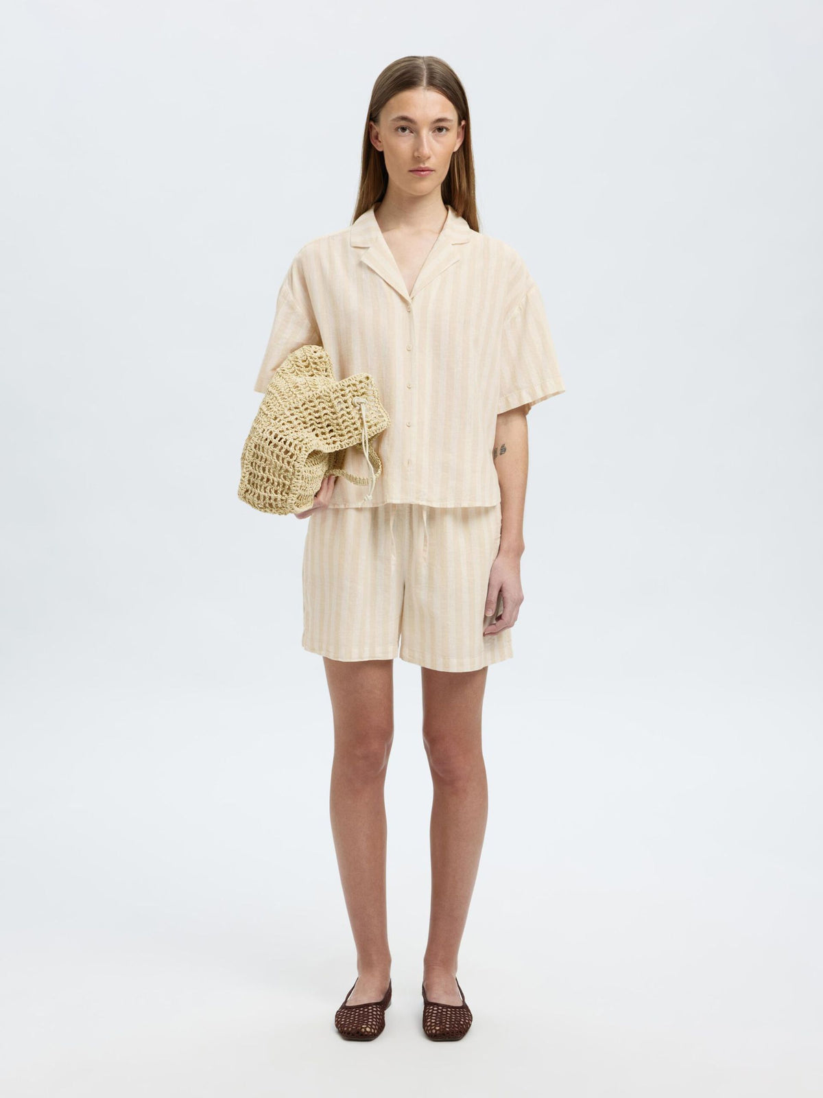 SELECTED Luisa Striped Shirt in Sandshell