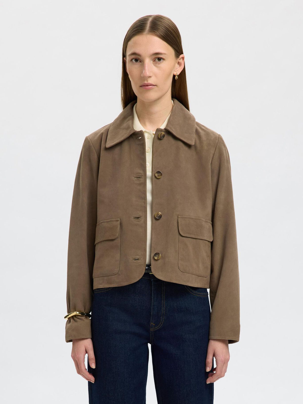 SELECTED Kaya Suede Jacket in Fungi