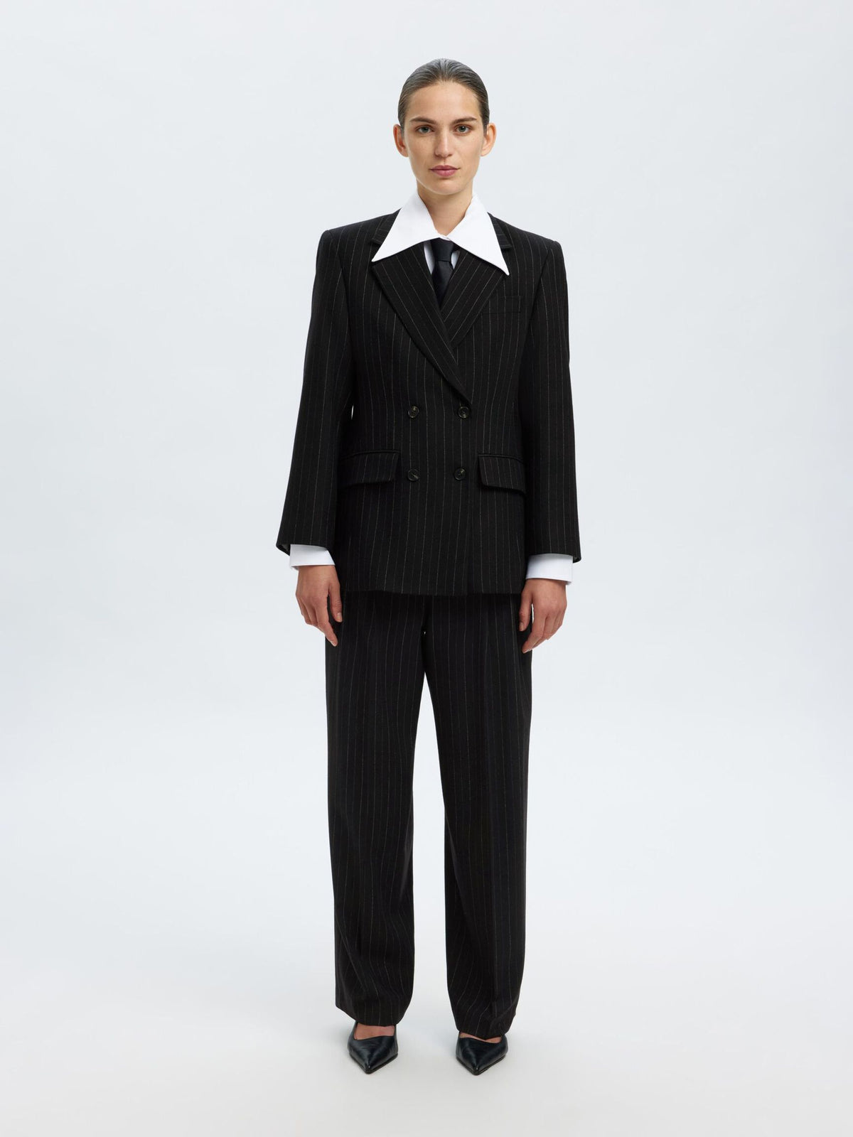 SELECTED Malia Manteco Pants in Black Pinstripe