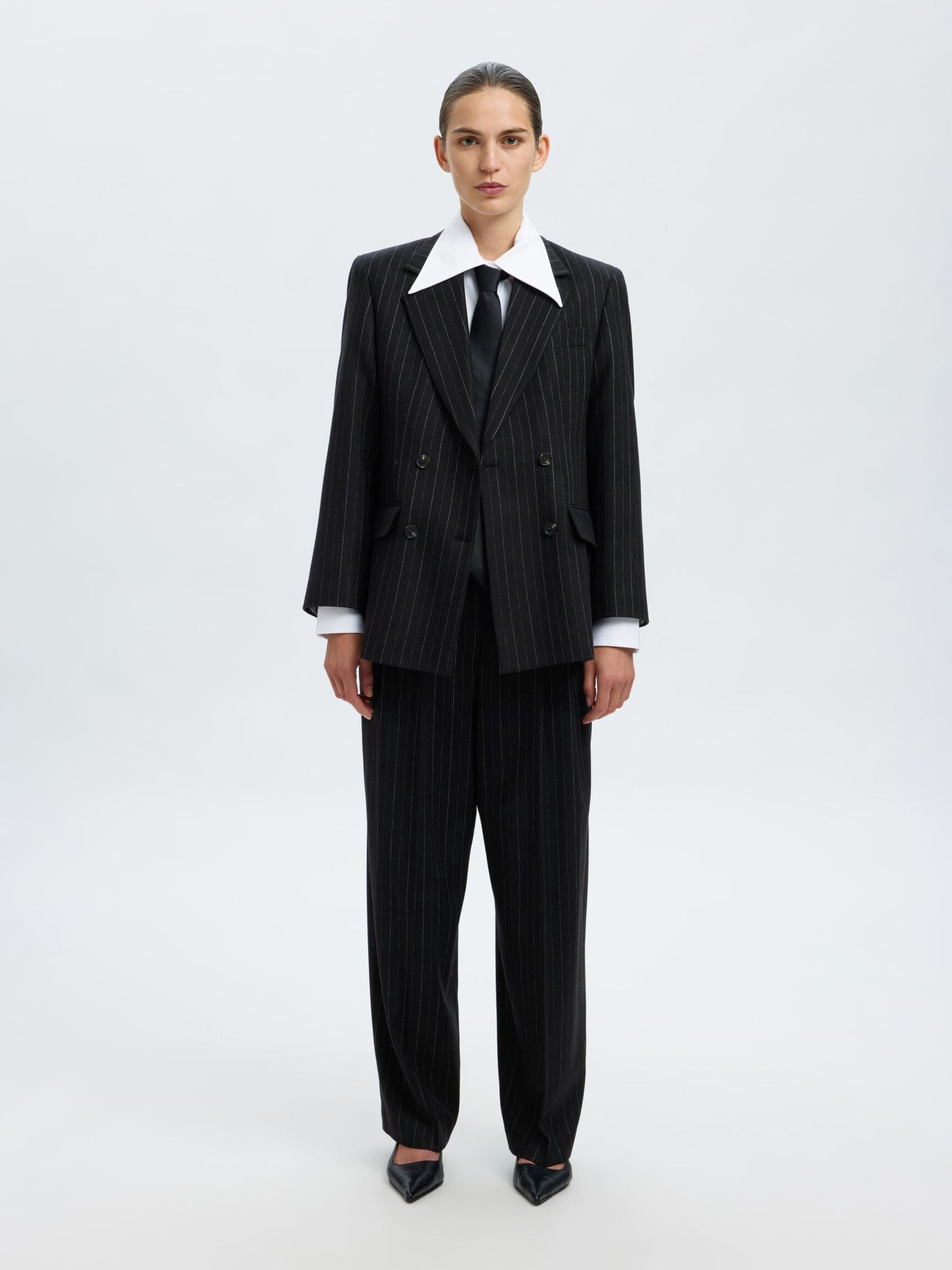 SELECTED Malia Manteco Pants in Black Pinstripe
