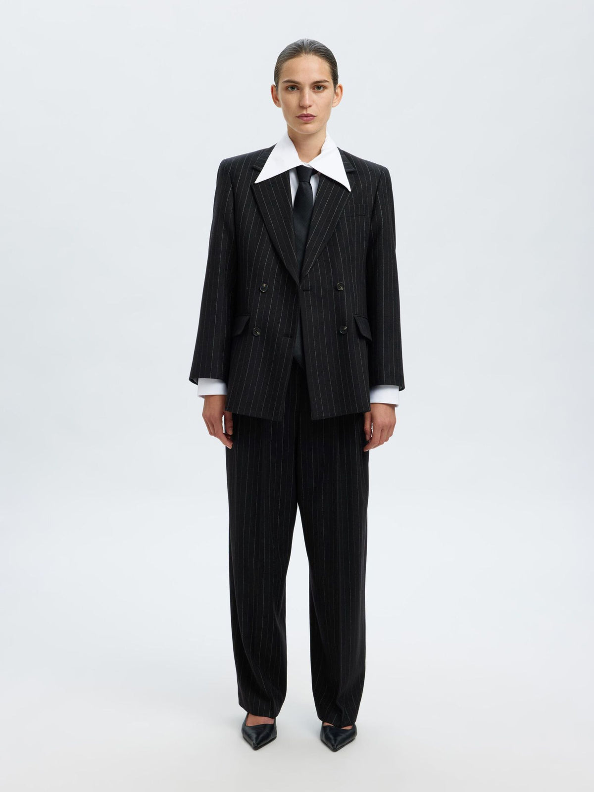 SELECTED Malia Manteco Pants in Black Pinstripe