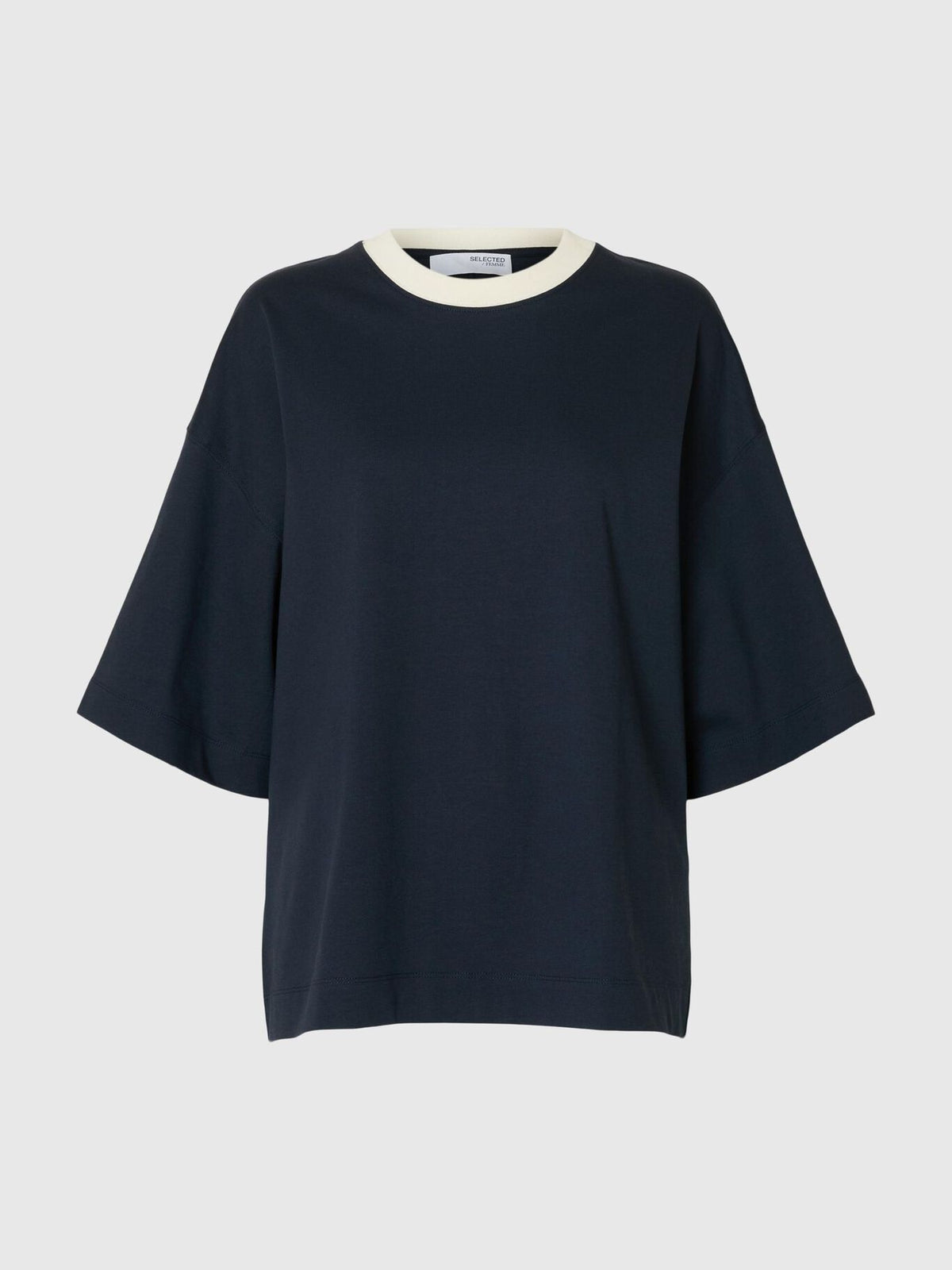 SELECTED Oversized Contrast Tee in Dark Sapphire, Egret