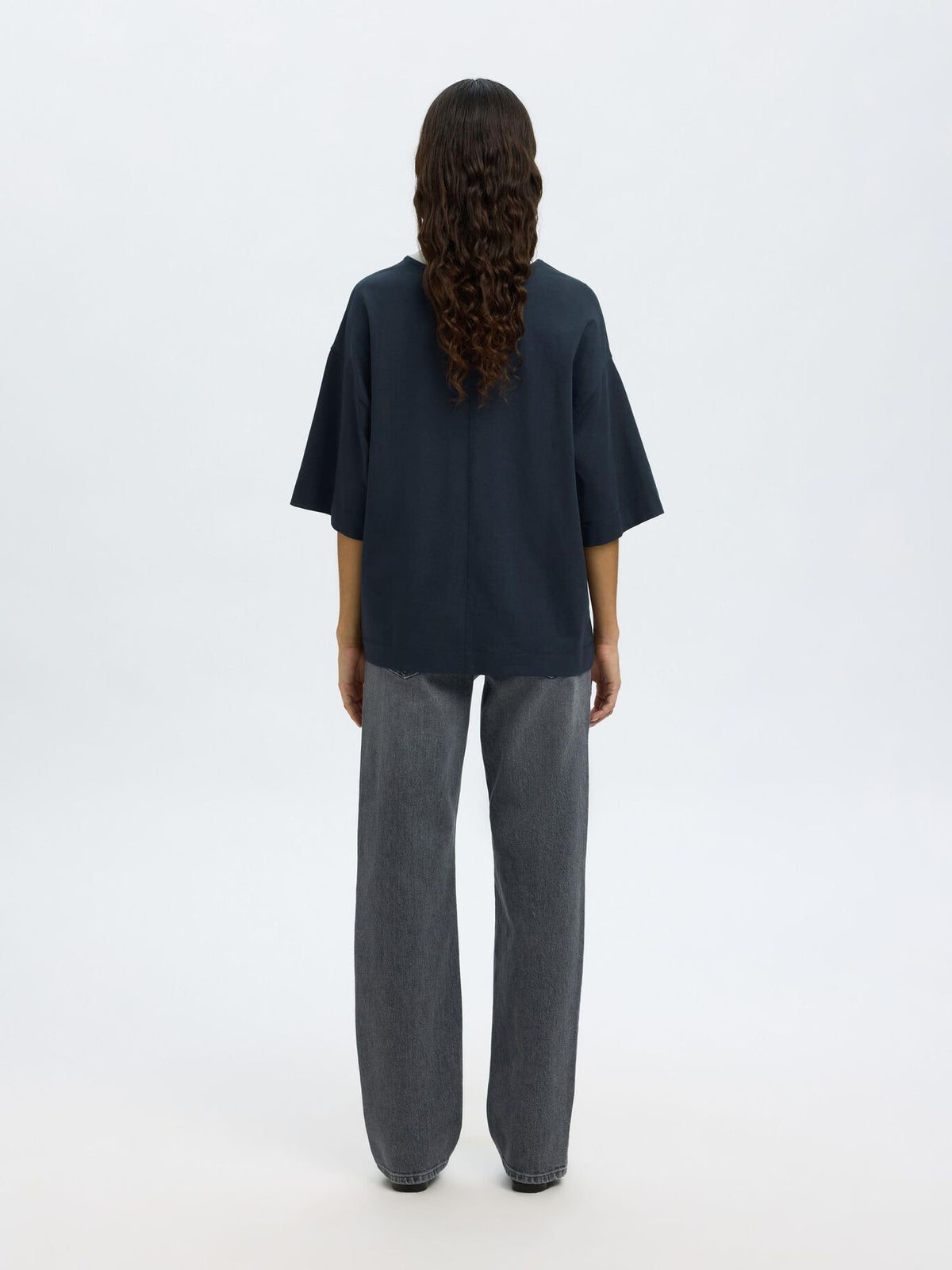 SELECTED Oversized Contrast Tee in Dark Sapphire, Egret