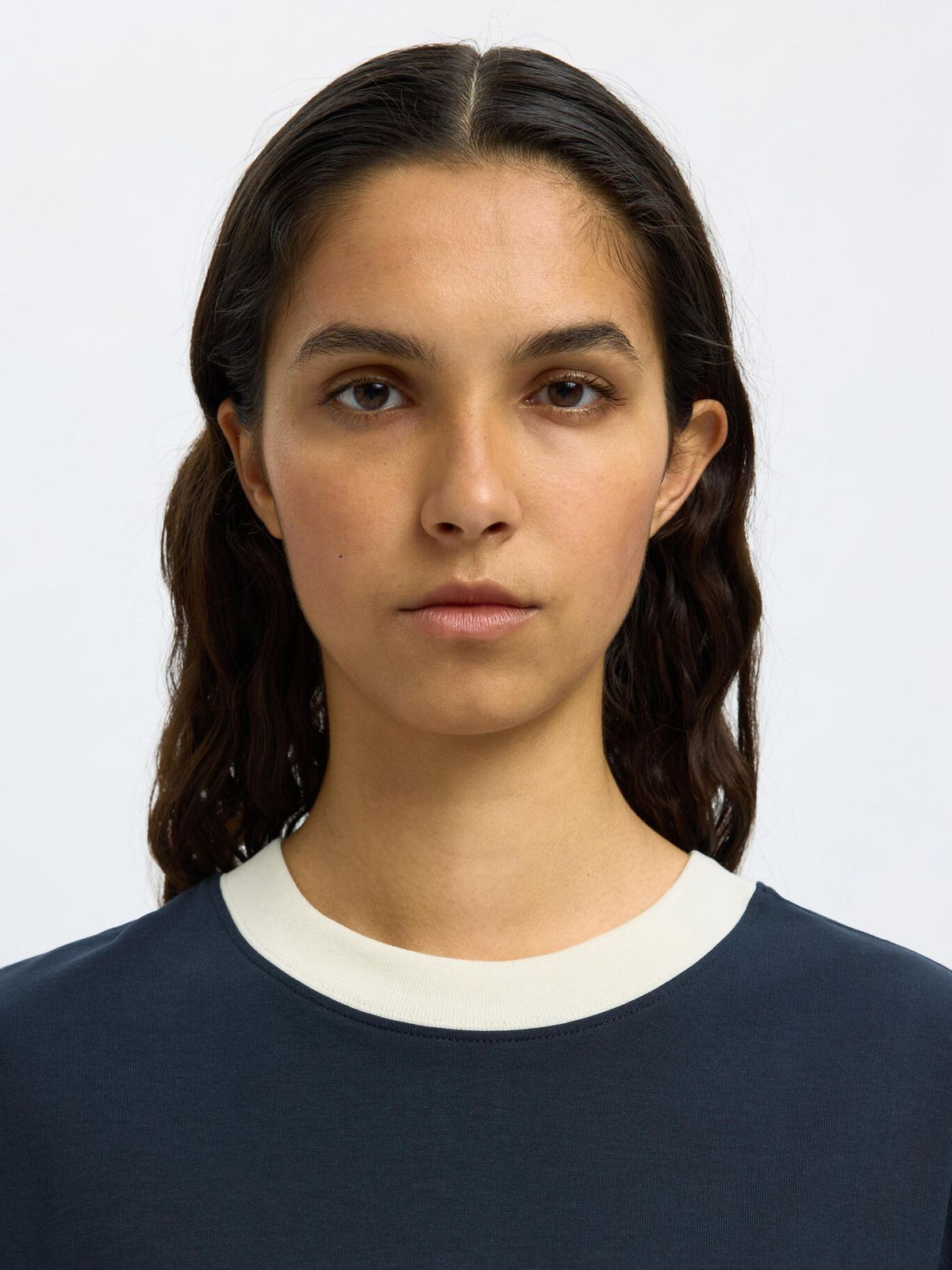 SELECTED Oversized Contrast Tee in Dark Sapphire, Egret