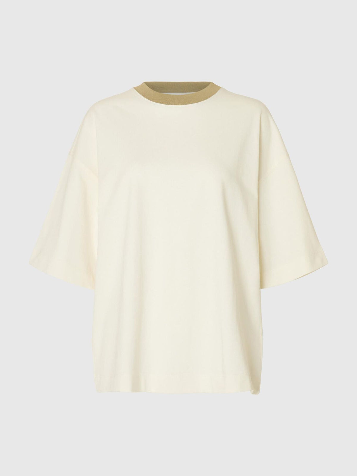 SELECTED Oversized Contrast Tee in Egret, Slate Green