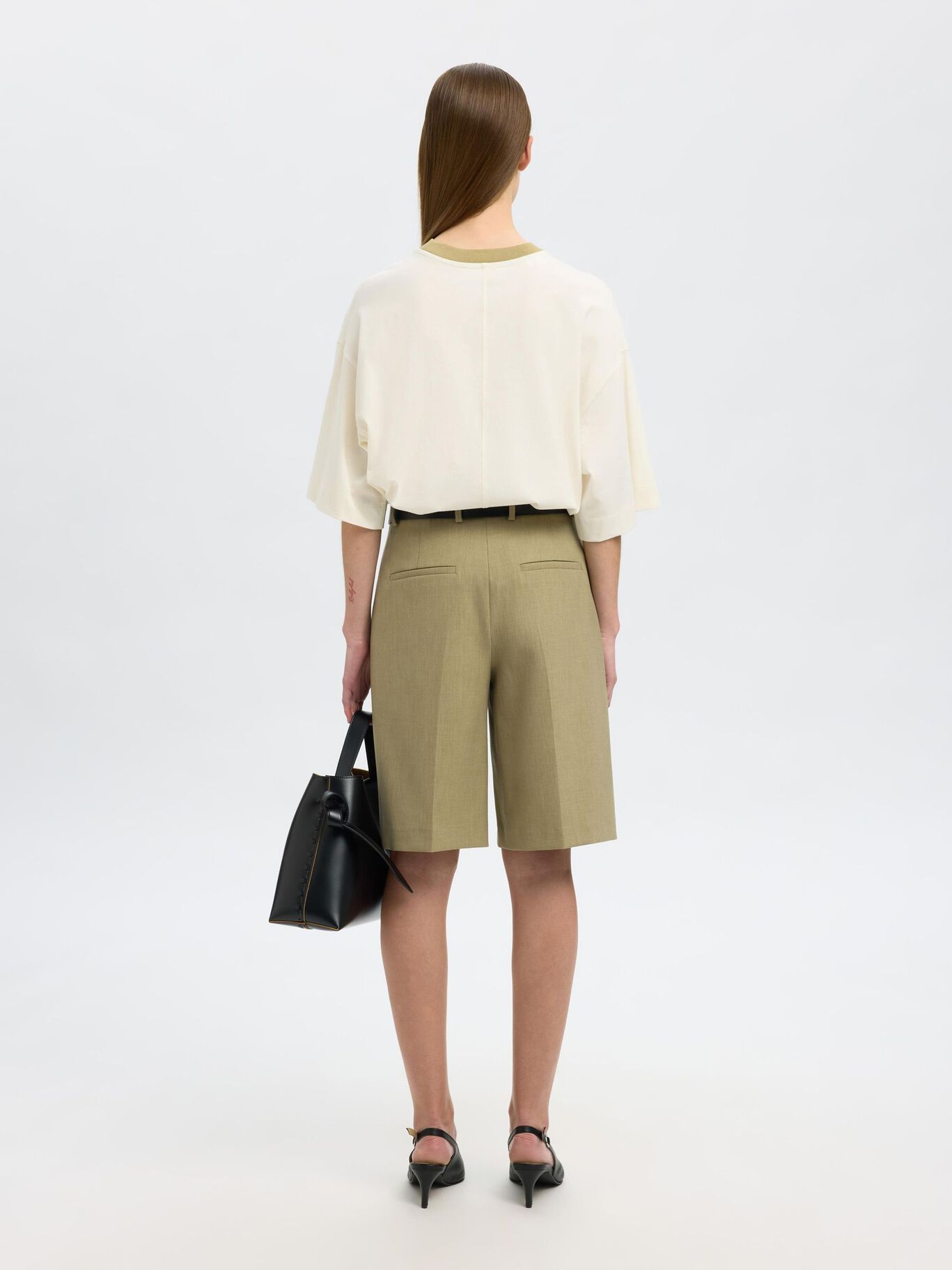 SELECTED Oversized Contrast Tee in Egret, Slate Green