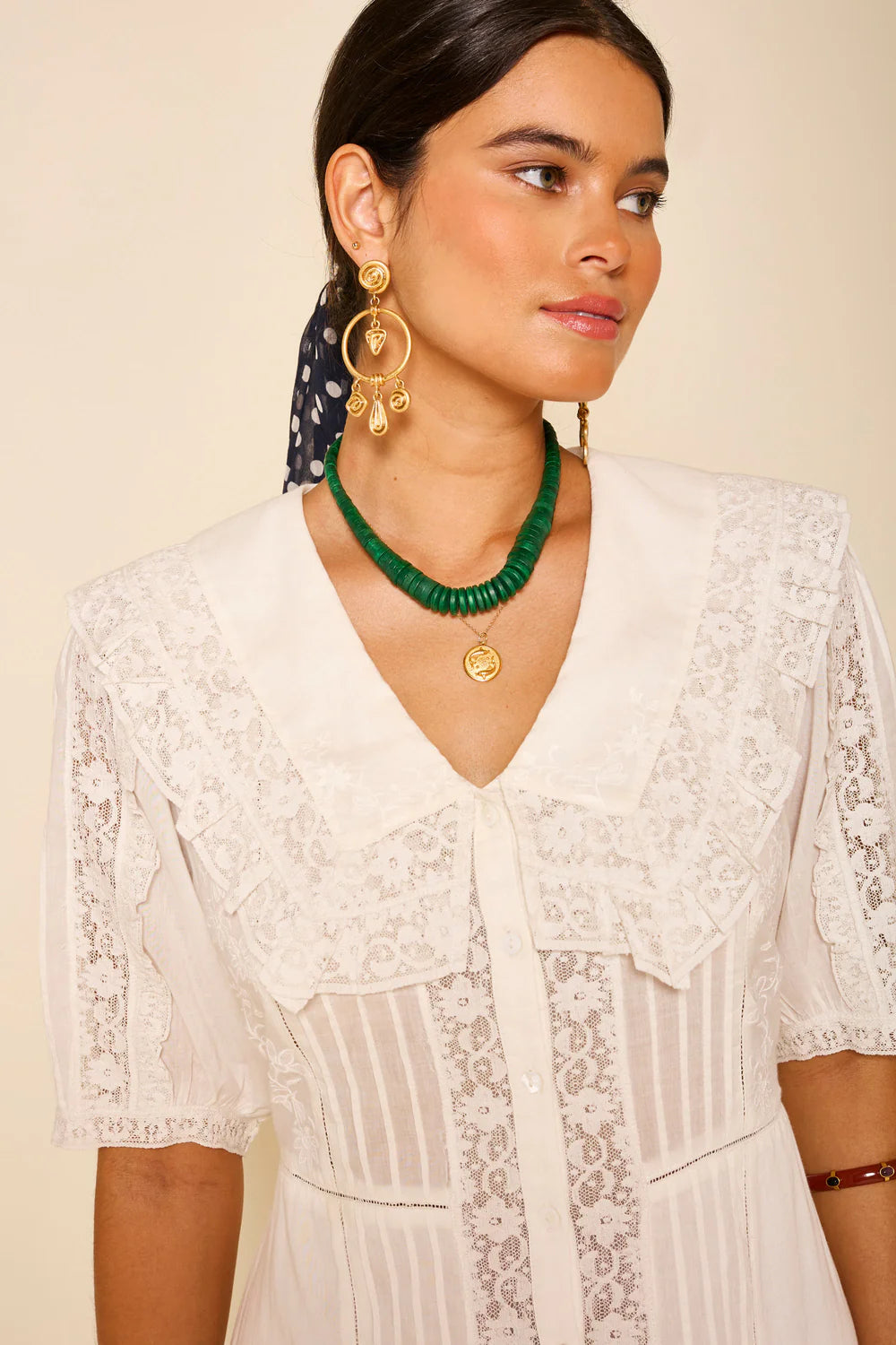 RIXO Edina Dress in Pansy Embroidery White