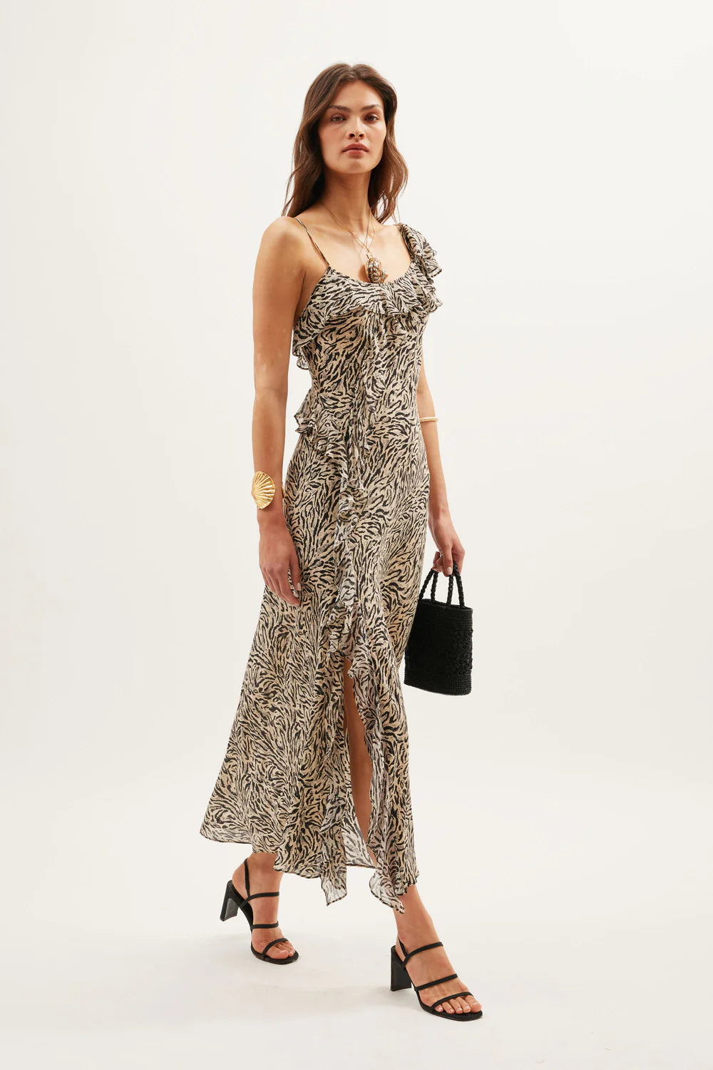 RIXO Ester Dress in Sun Leo Tan