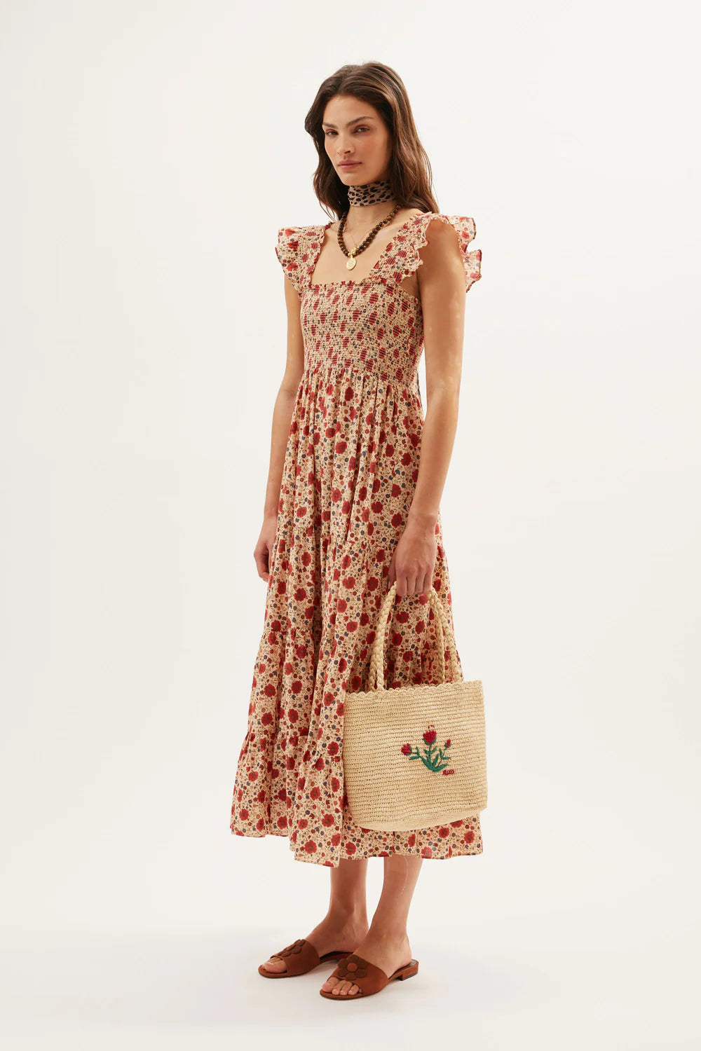 RIXO Kendall Dress in Eva Floral Cream