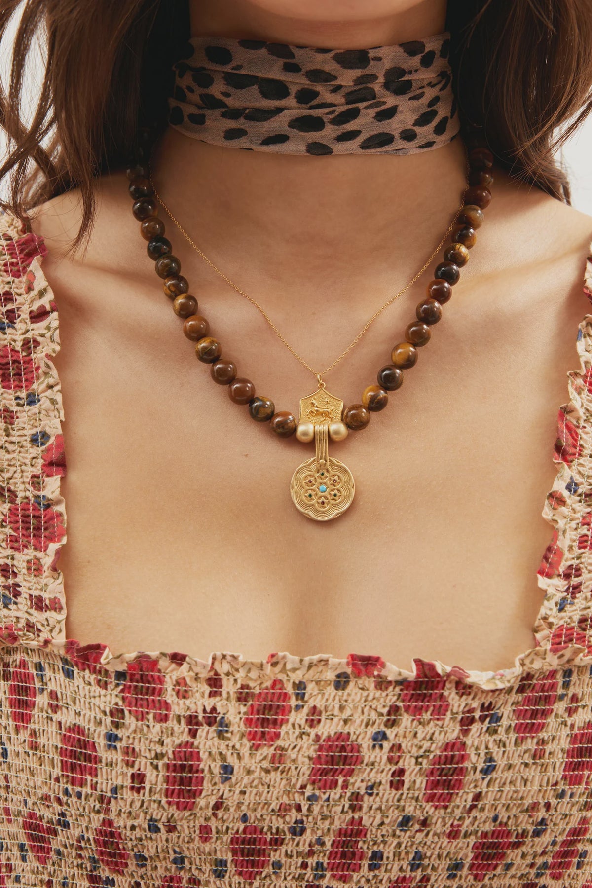 RIXO Ischia Necklace in Brown