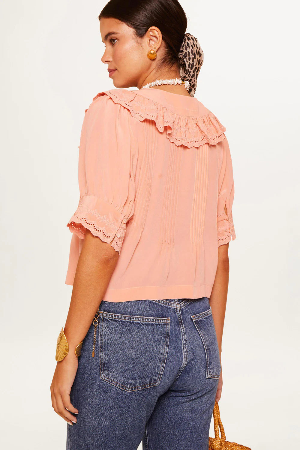 RIXO Quince Top in Pansy Embroidery Quartz