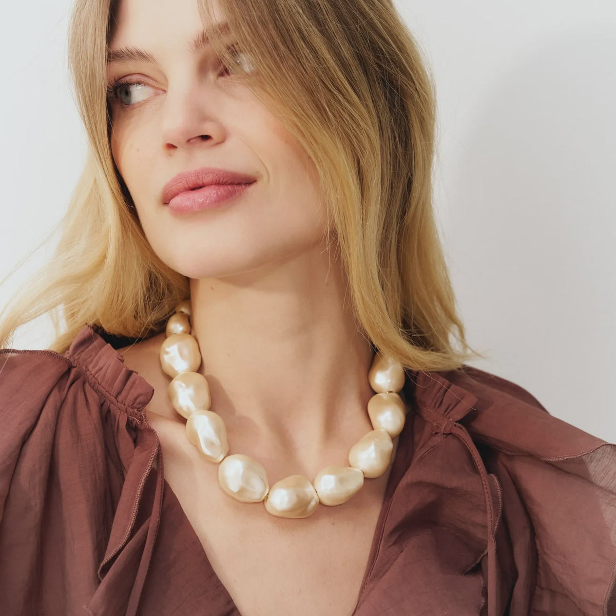 Vanessa Baroni Big Organic Pearl Necklace in Apricot