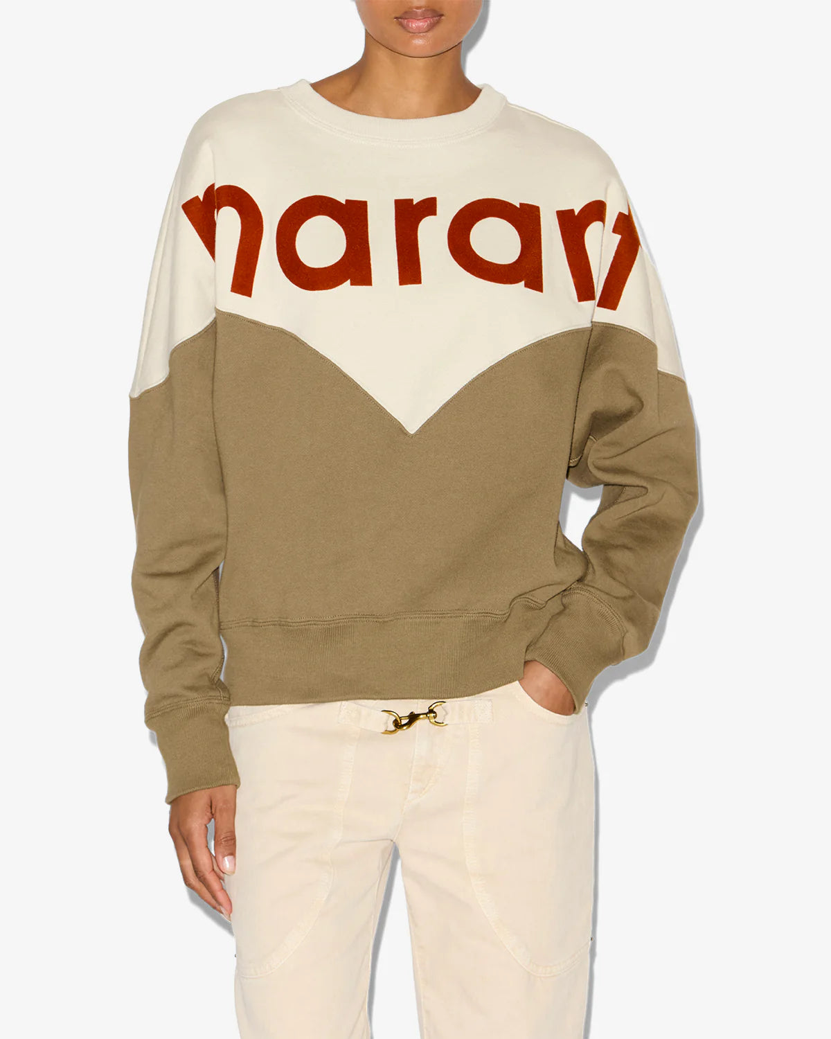 Marant Etoile Houston Sweatshirt in Ecru, Dark Khaki