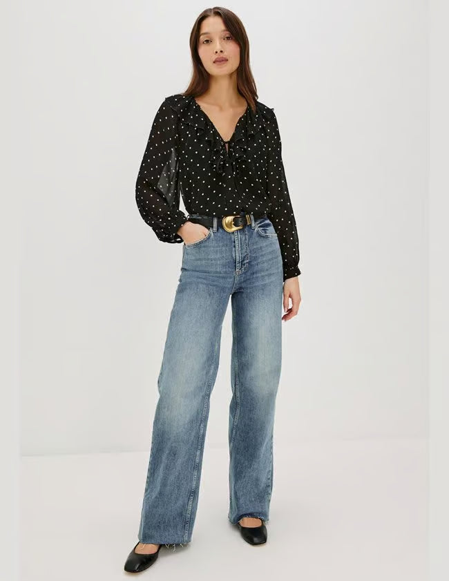 RAILS Honora Polka Dot Blouse in Black