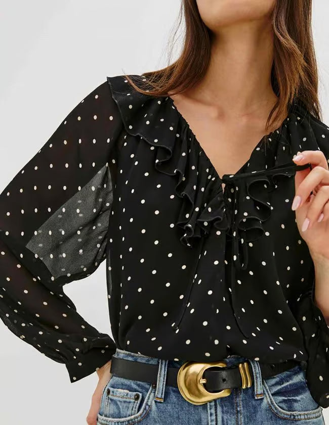 RAILS Honora Polka Dot Blouse in Black