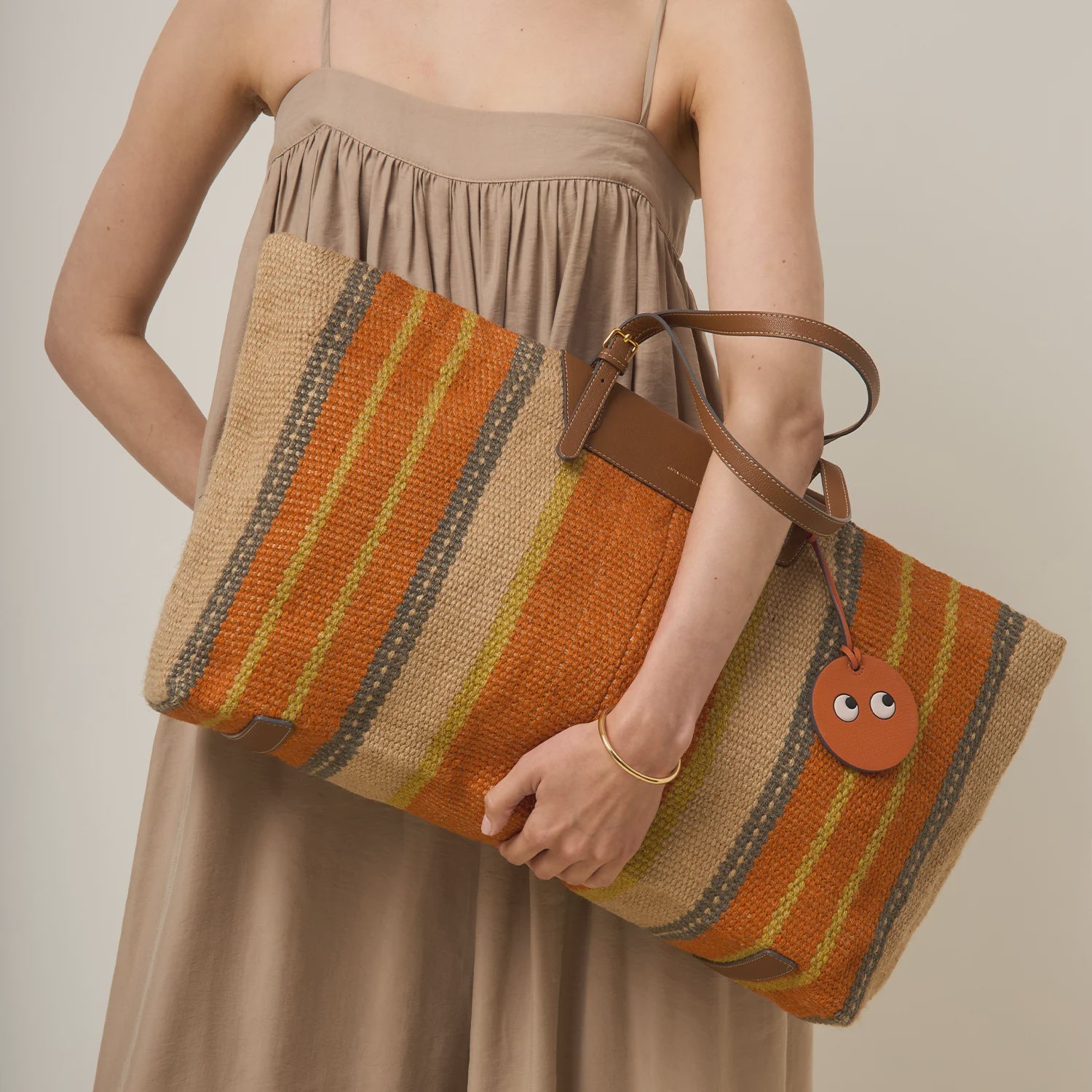 Anya Hindmarch Striped Jute E/W Tote in Orange Multi