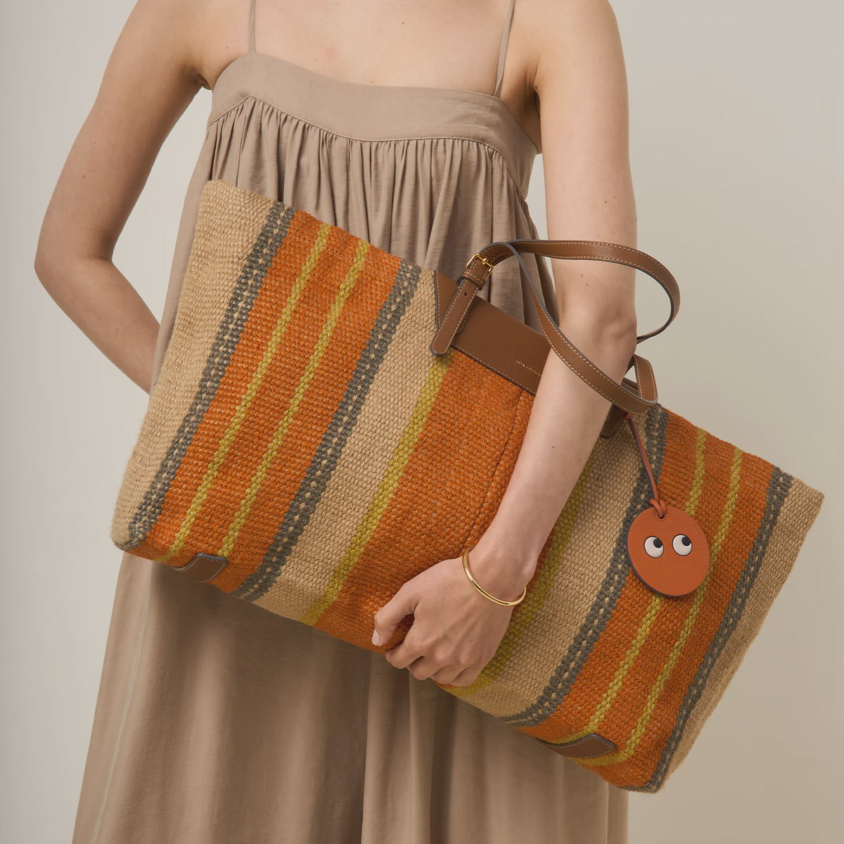 Anya Hindmarch Striped Jute E/W Tote in Orange Multi