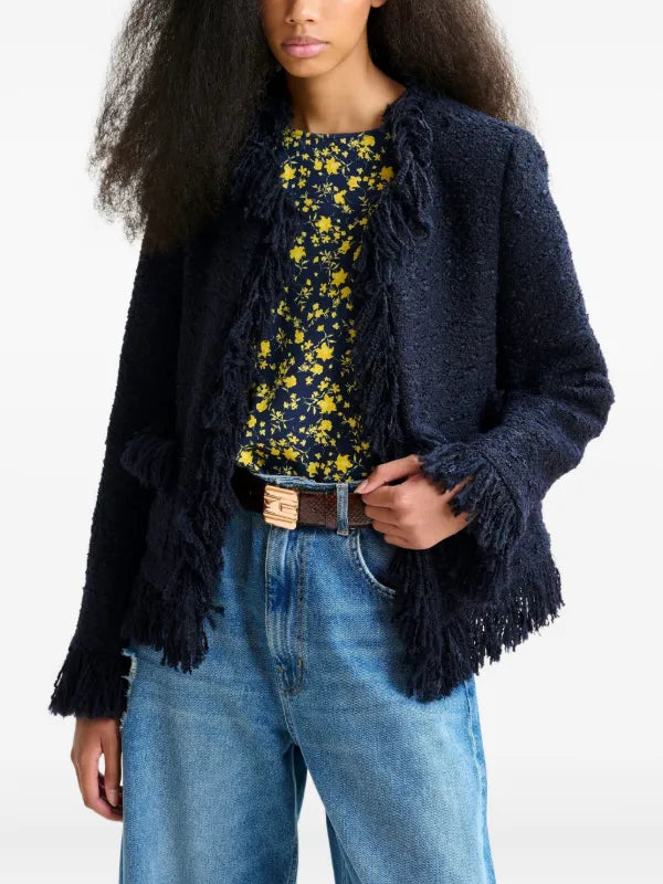 Essentiel Antwerp Iskra Fringed Jacket in Navy