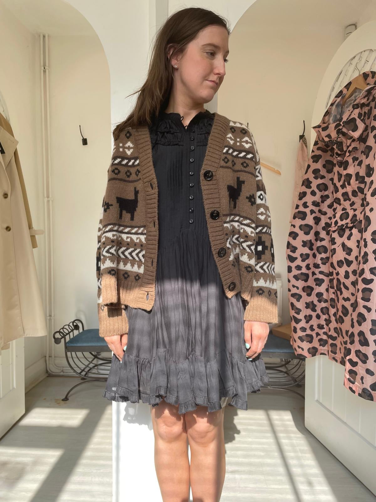 Weekend Max Mara Ovatta Jacquard Cardi in Camel