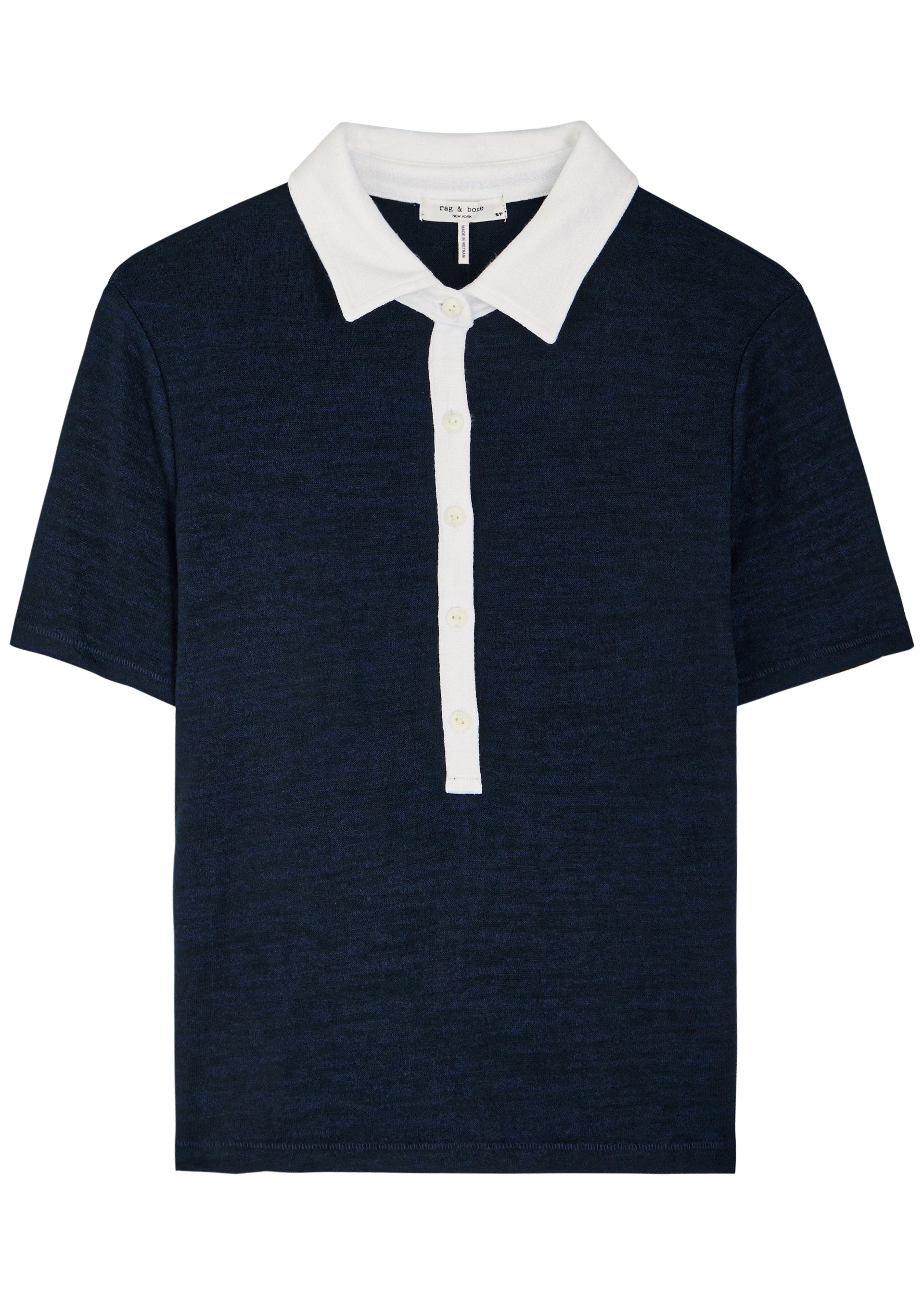 Rag & Bone The Knit Button SS Polo in Navy