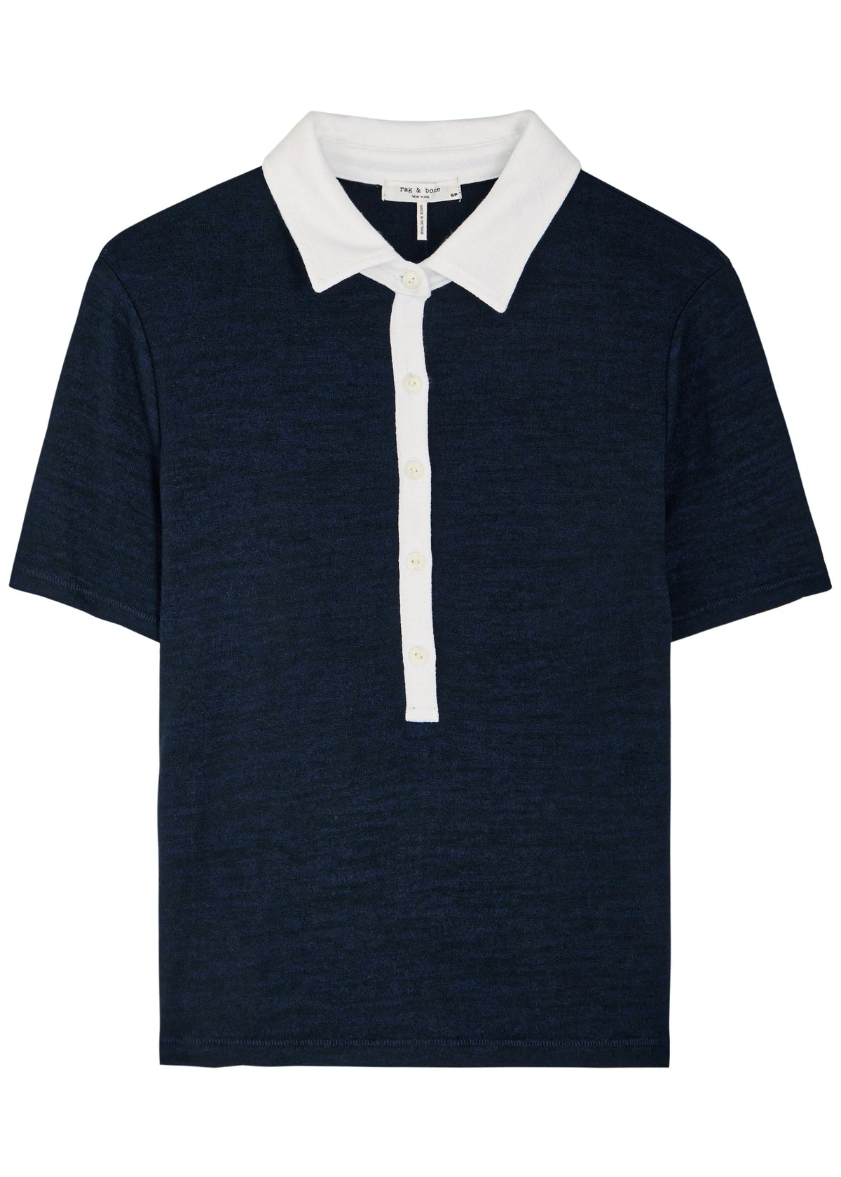 Rag & Bone The Knit Button SS Polo in Navy