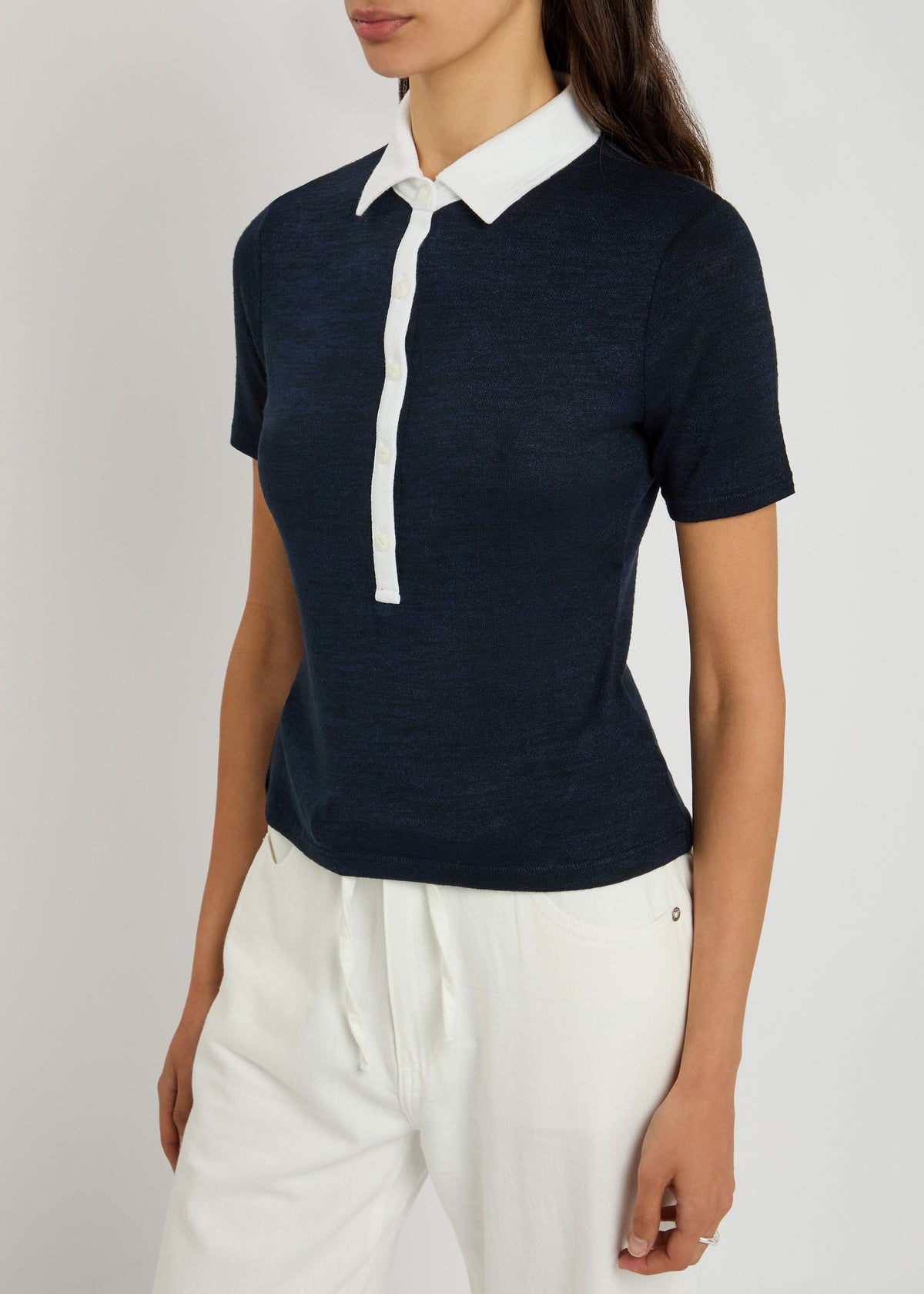 Rag & Bone The Knit Button SS Polo in Navy