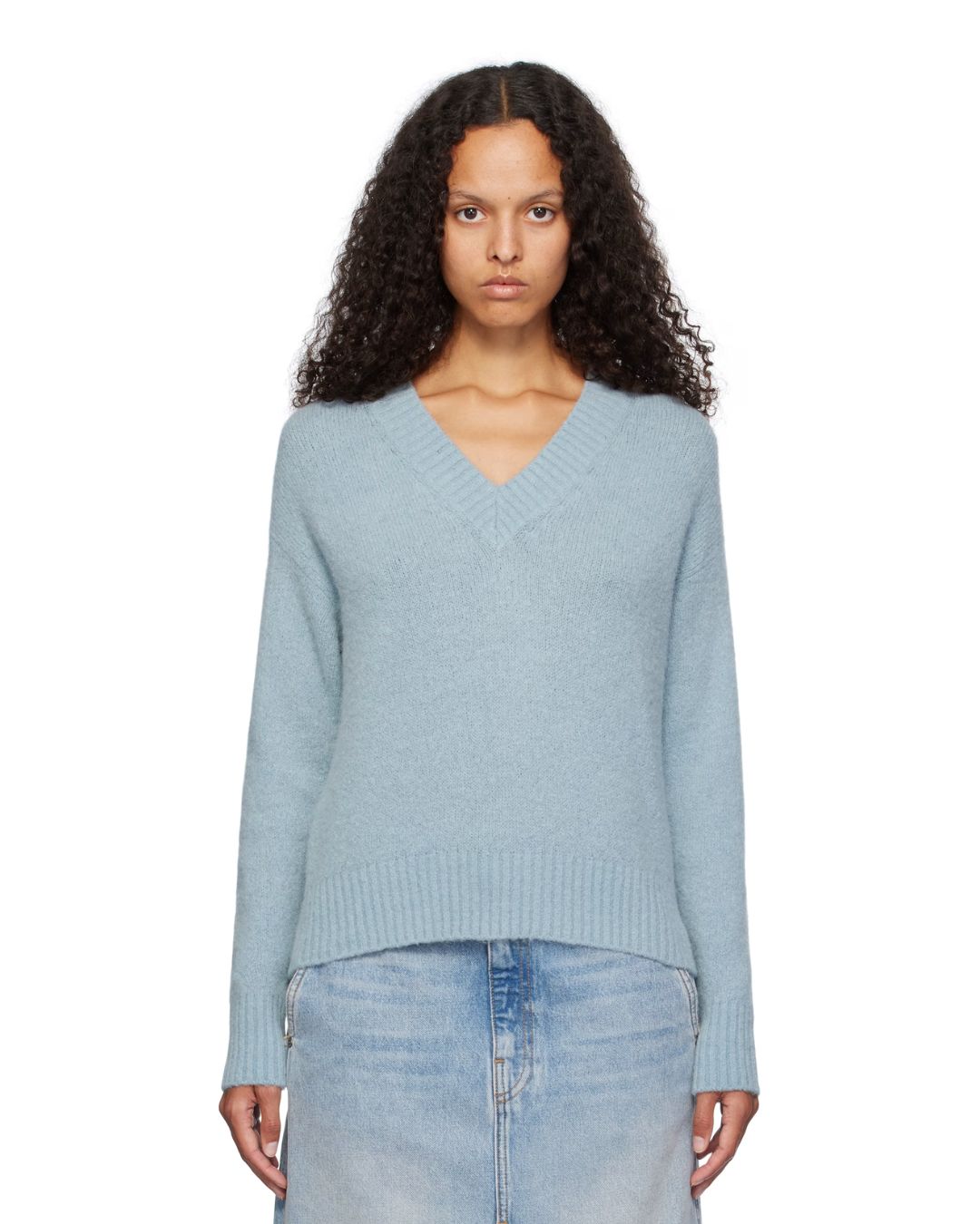 Weekend Max Mara Visita V Neck Knit in Light Blue