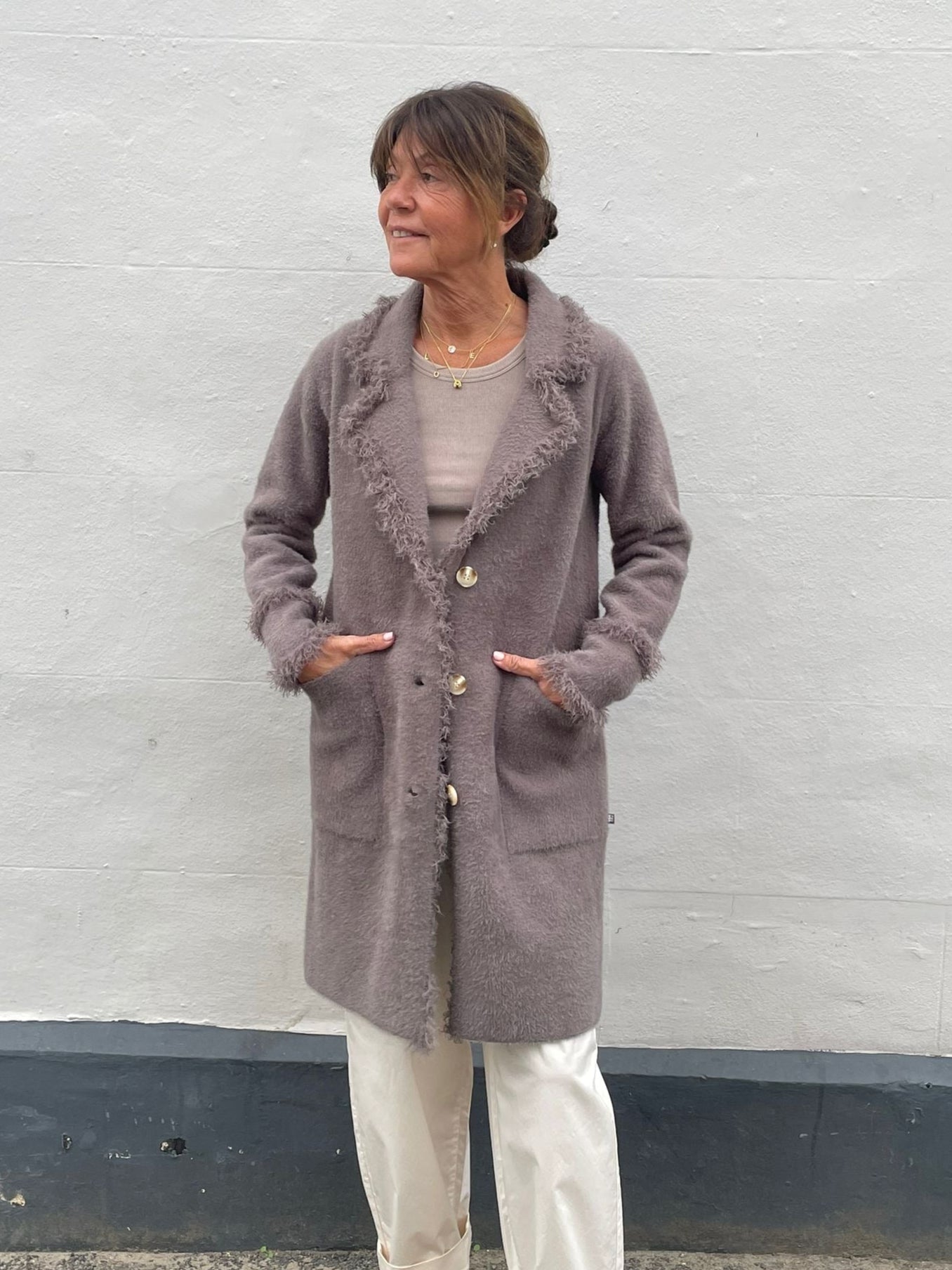 Rino & Pelle Catena Fringe Cardi in Taupe